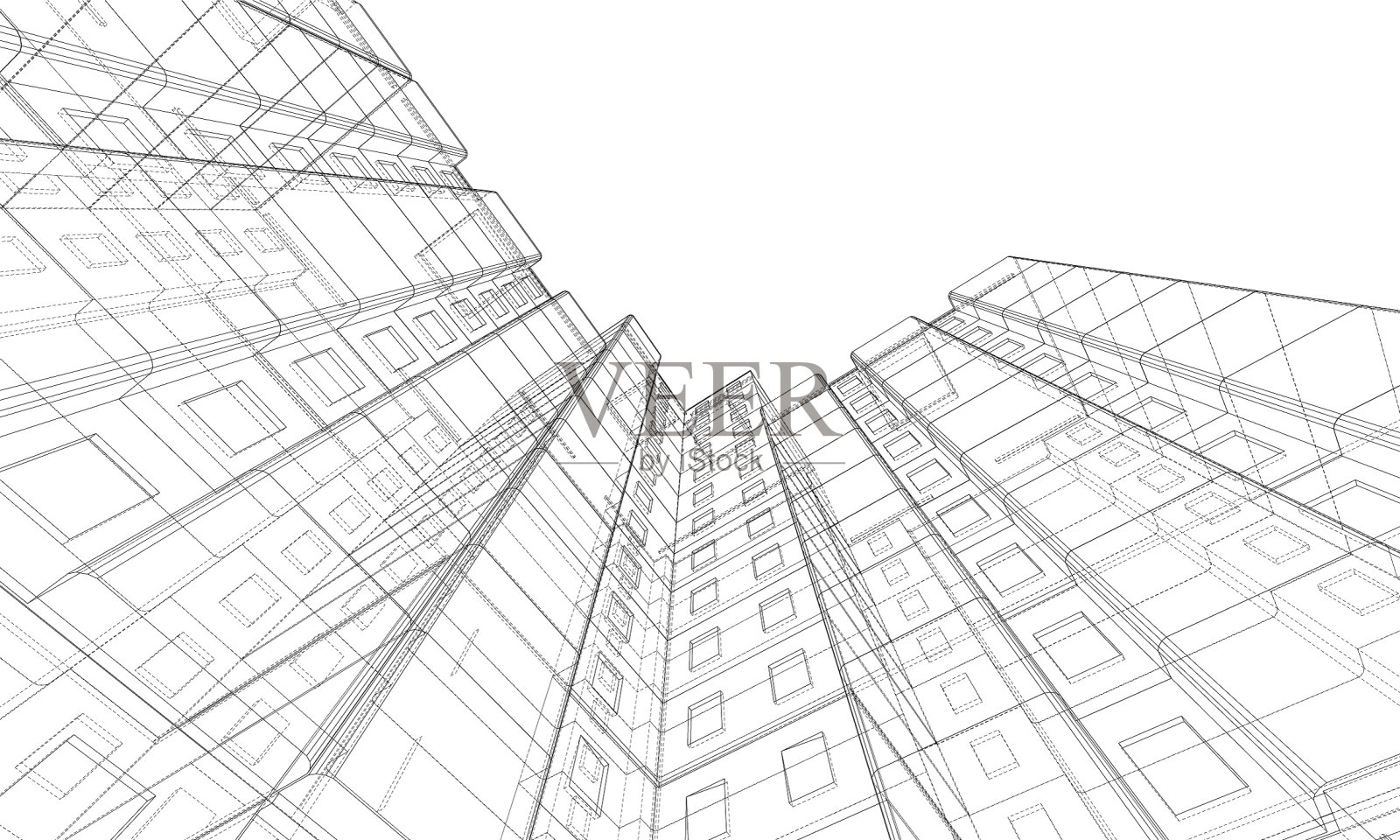 多层建筑的线框模型插画图片素材