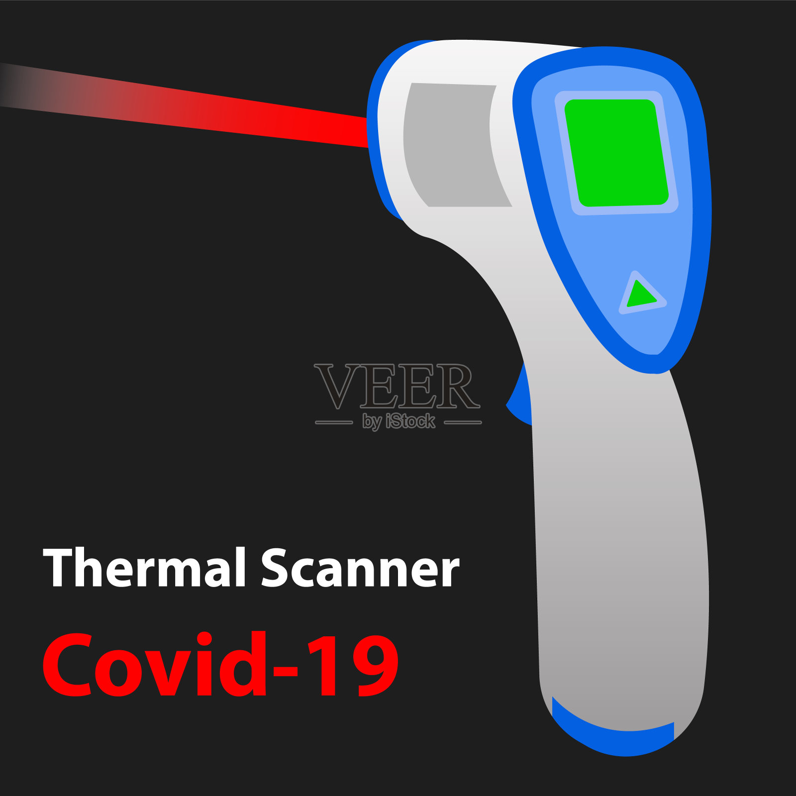 热扫描仪covid-19温度采集装置。红外额头温度表检测冠状病毒发热。插画图片素材