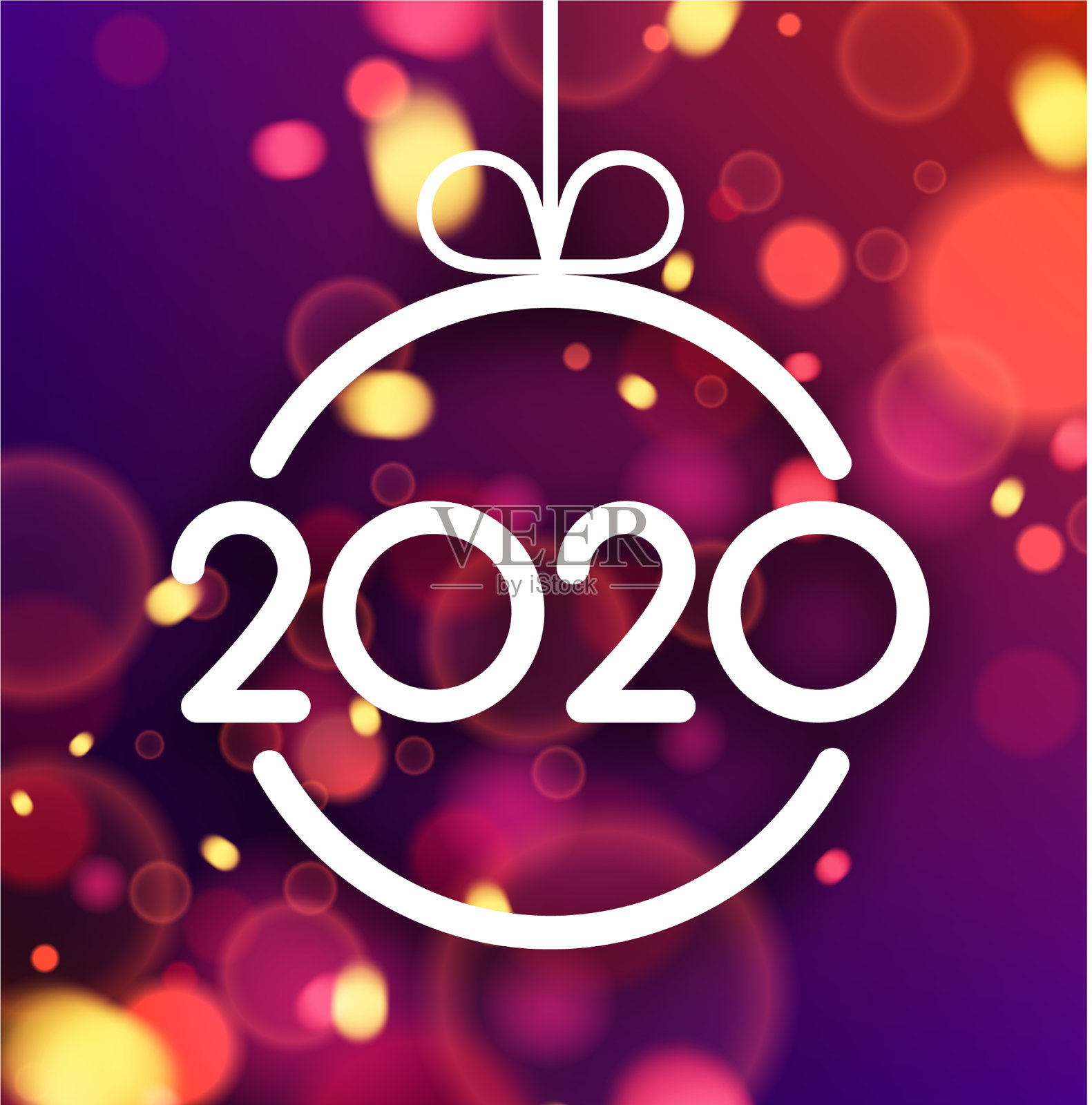 2020年新年贺卡与彩色散焦插画图片素材