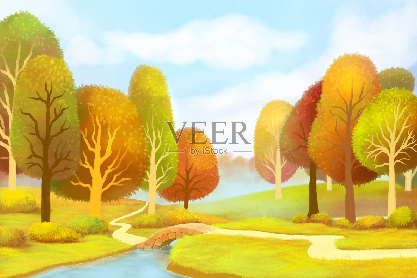秋天的森林插画图片素材