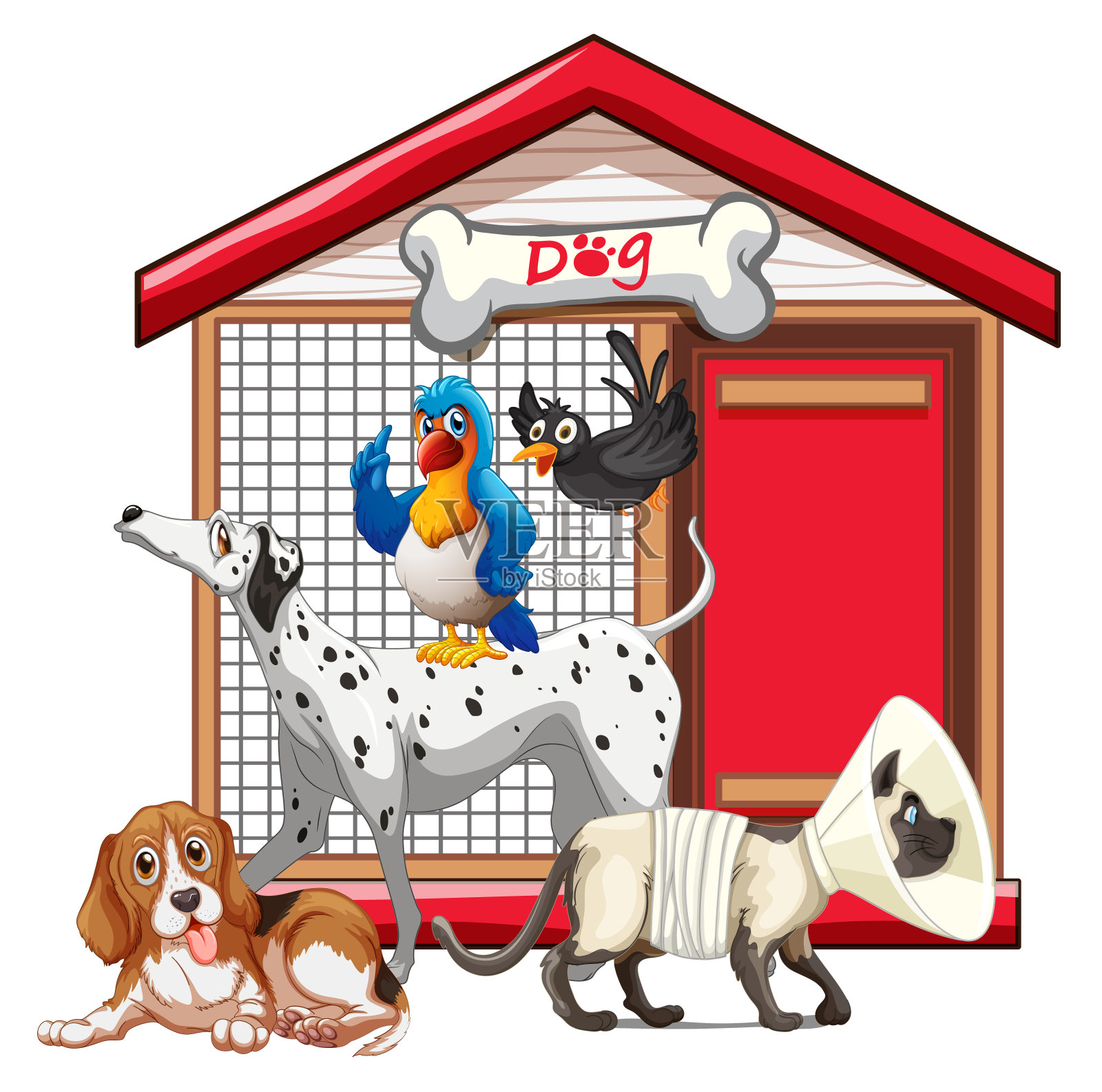 狗笼与动物群卡通隔离插画图片素材