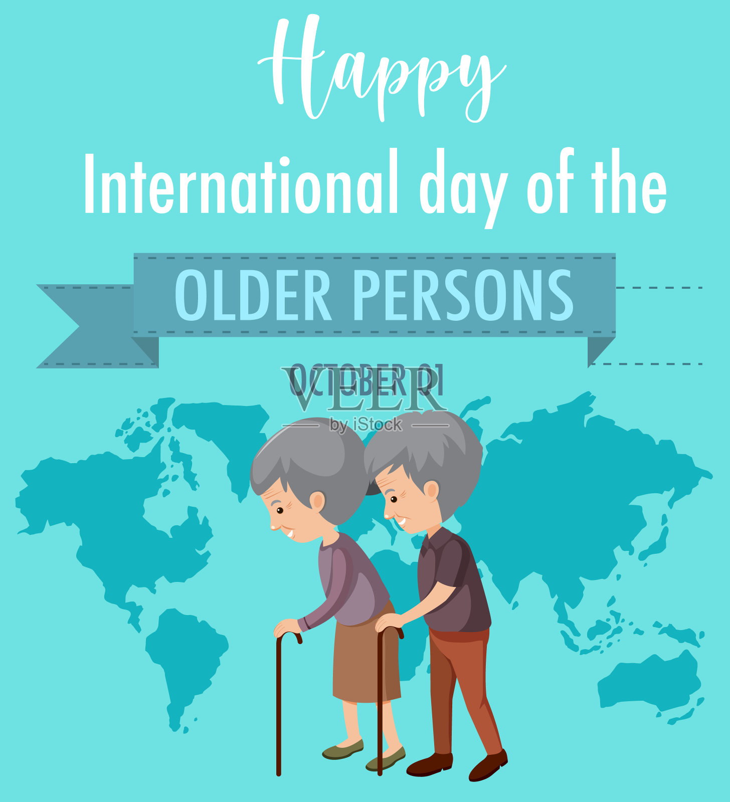 国际老年人日10月1日的标志为一对老夫妇插画图片素材