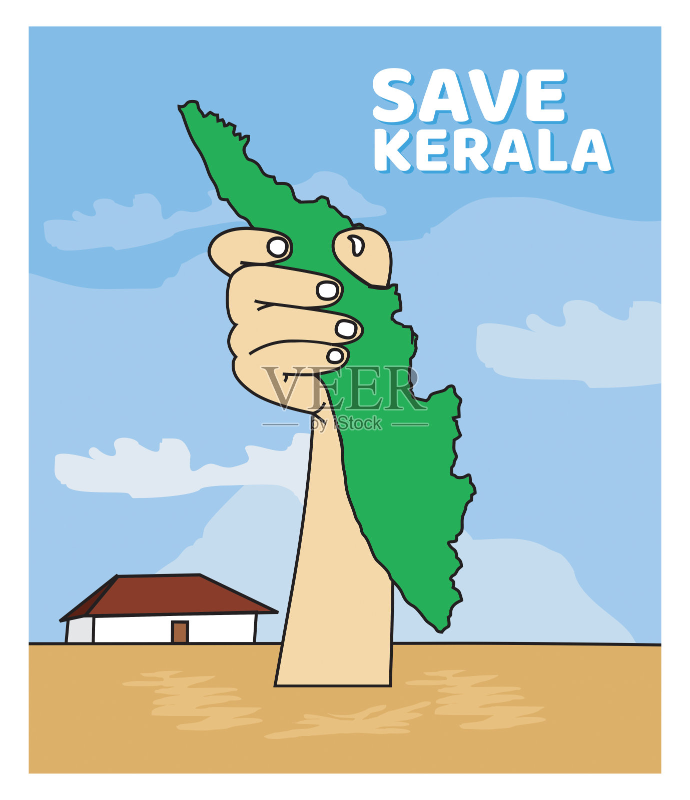 保存喀拉拉邦从洪水保护喀拉拉邦地图上手绘矢量图插画图片素材