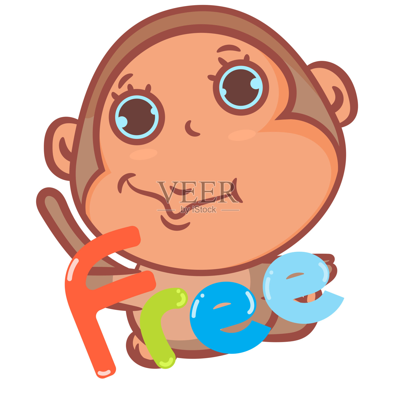 小棕色猴子卡通免费场景插画图片素材