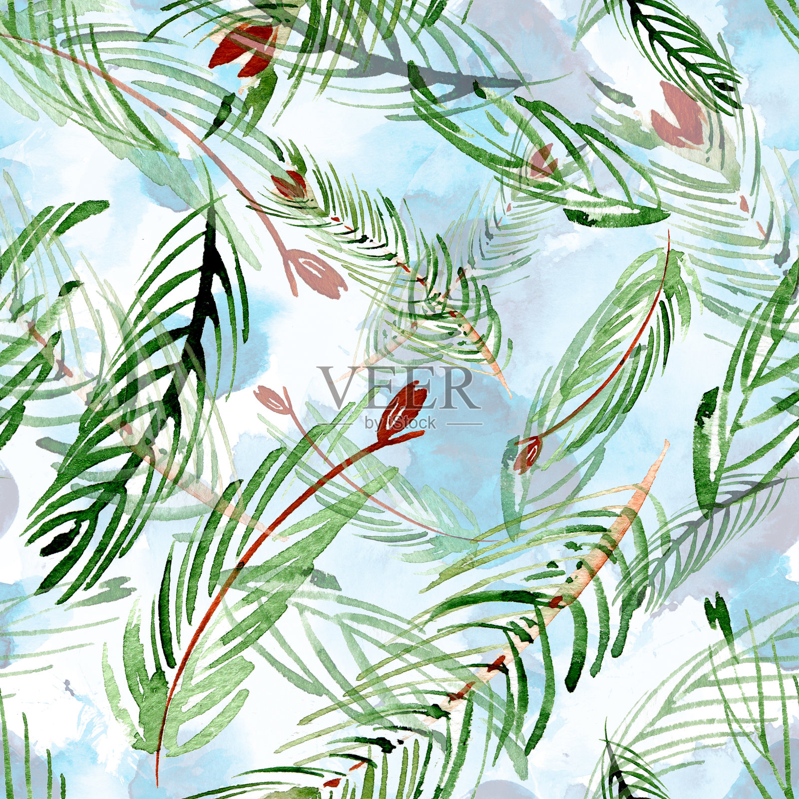 圣诞水彩图案杉木树枝的背景。手绘插图。插画图片素材