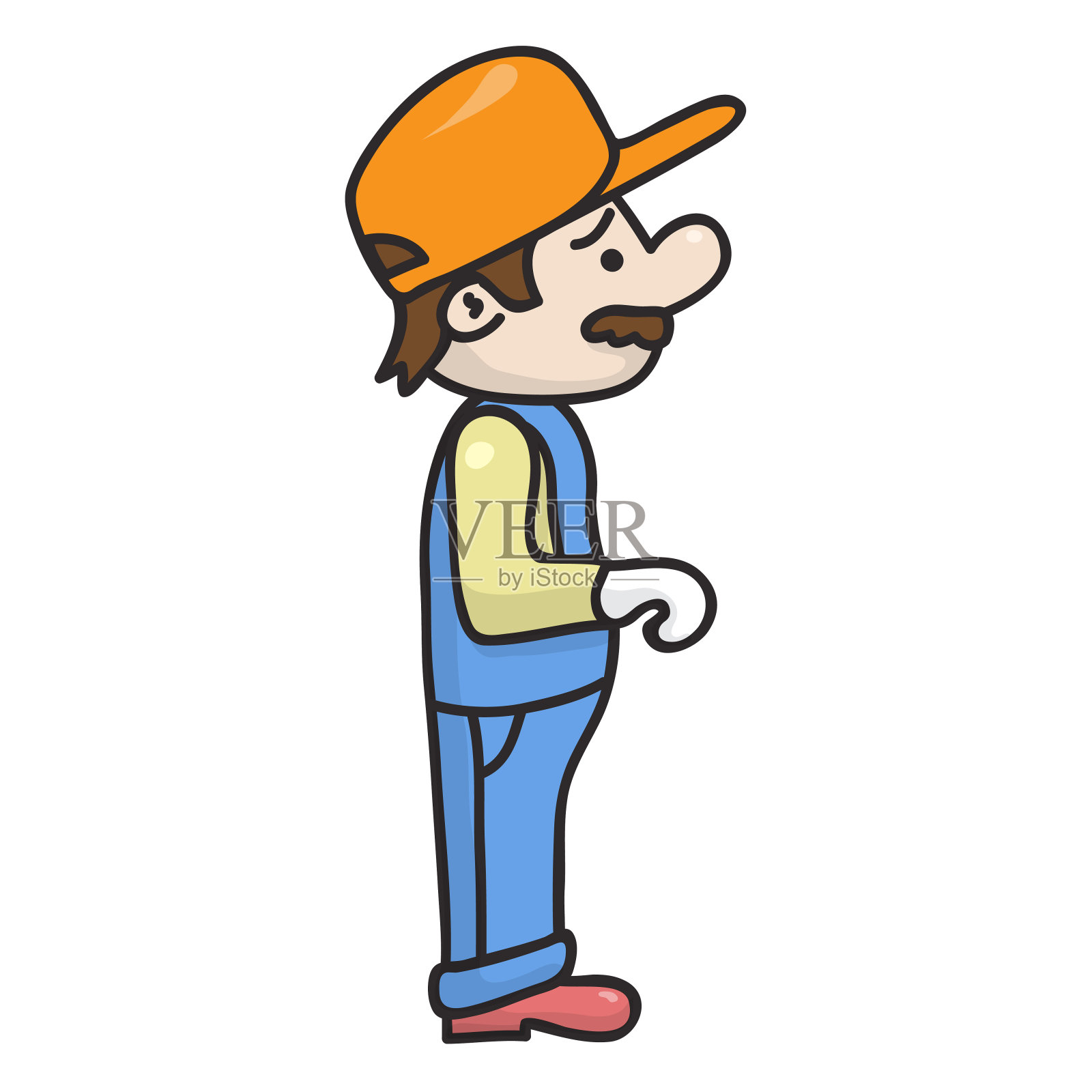 工人穿着制服，戴着橙色棒球帽设计元素图片
