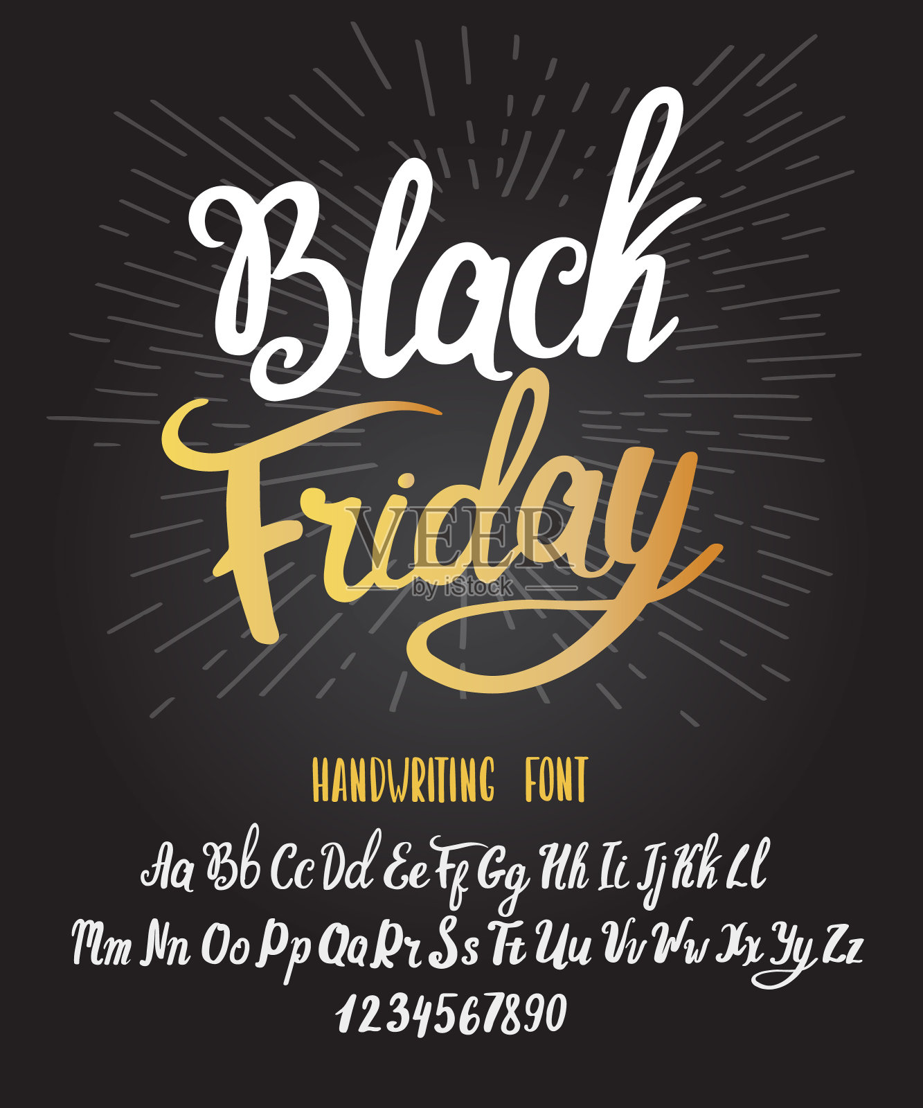 “黑色星期五”字体。排版字母表。庆祝销售季节的手写手稿。插画图片素材