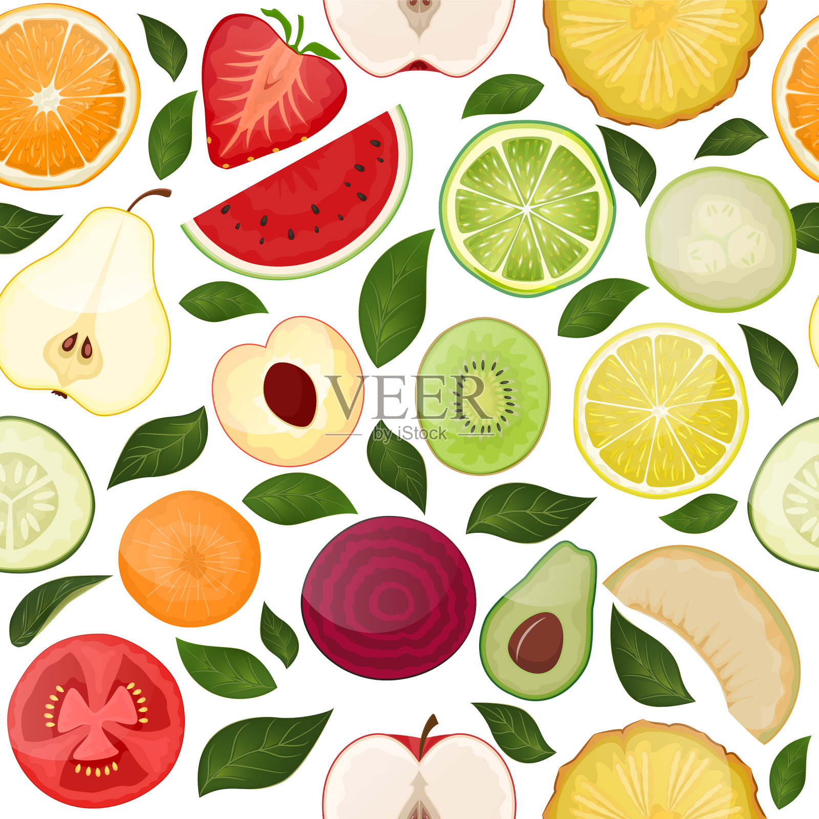 新鲜无缝图案与片维生素水果设计元素图片