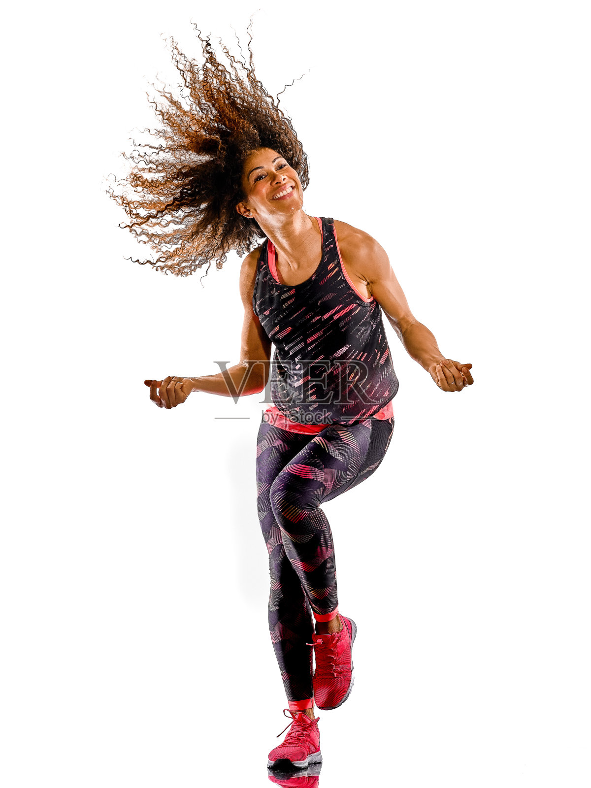 女有氧舞者健身舞蹈健身运动孤立的白色背景照片摄影图片
