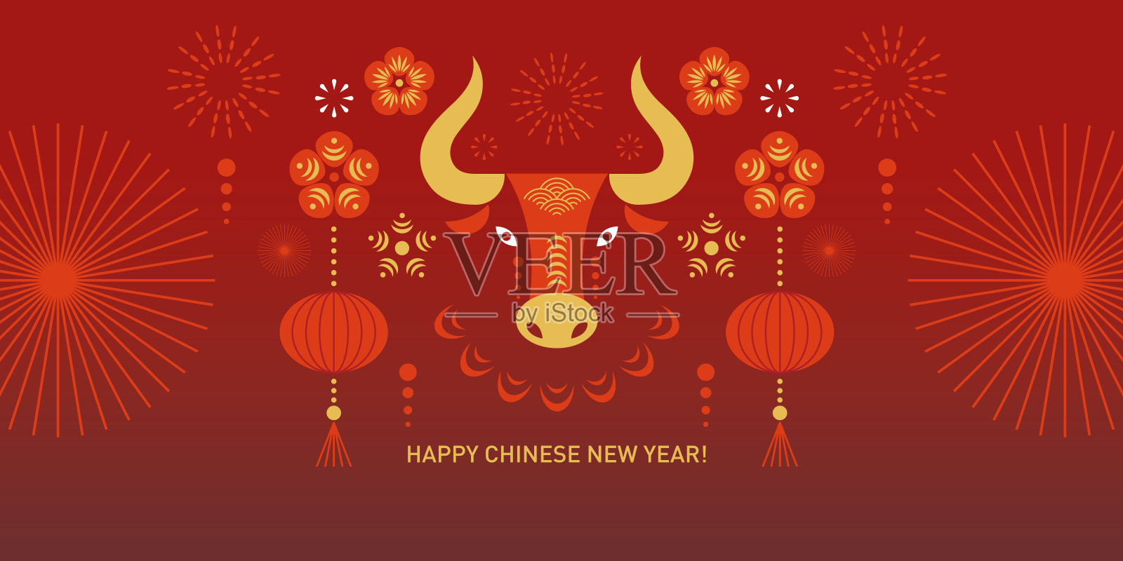 2021年春节快乐。中国牛年，中国十二生肖的象征。牛年。问候卡。插画图片素材