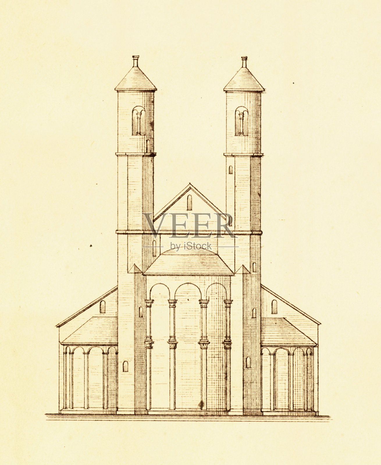 德国科隆圣毛里求斯教堂|古董建筑插图插画图片素材