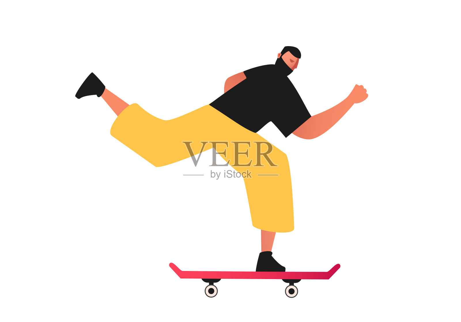 极限运动训练。那家伙在玩滑板。在滑板上的活跃的娱乐活动插画图片素材