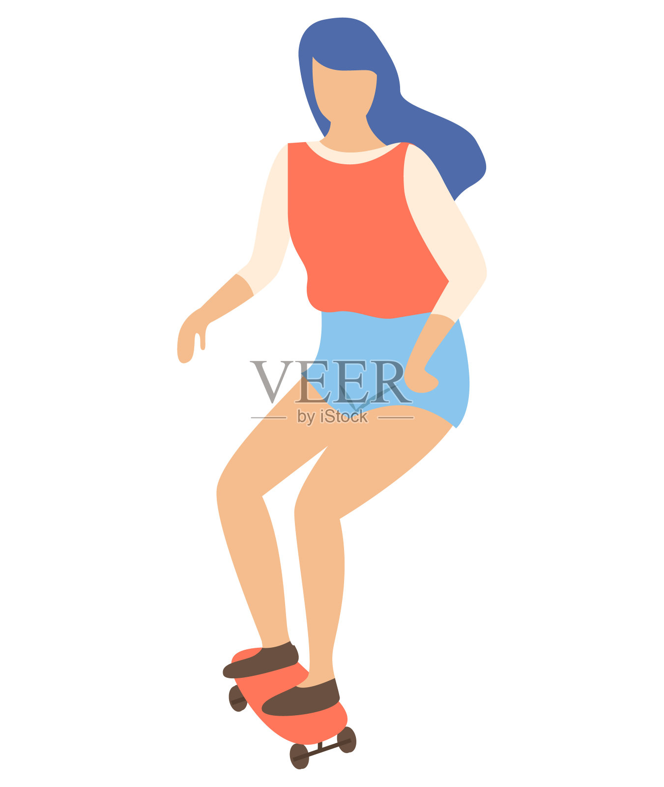 滑板女子滑板，女子溜冰矢量插画图片素材
