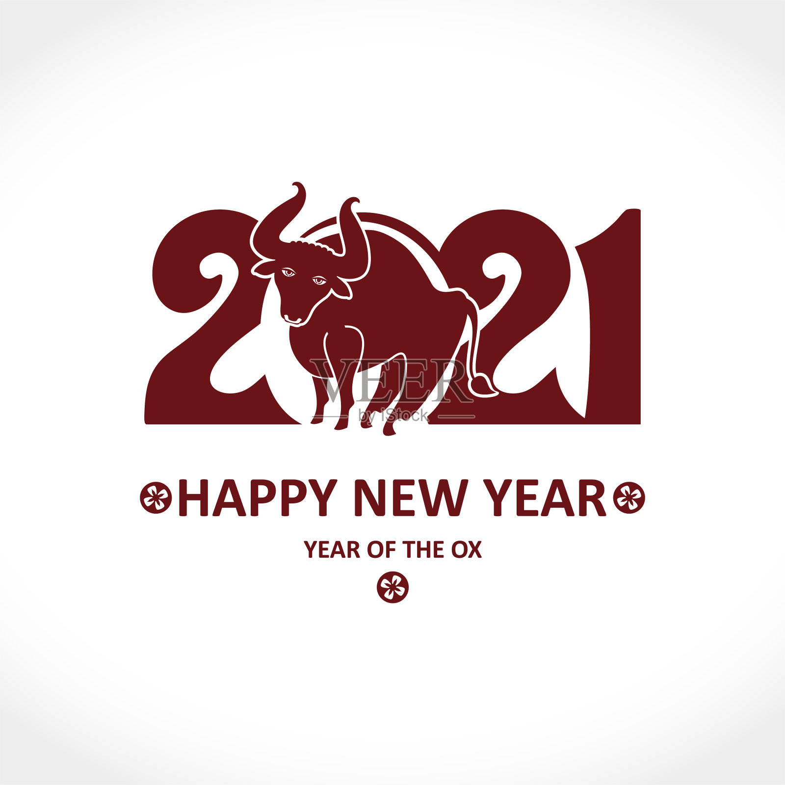 农历牛年。中国新年卡片。矢量模板的新年设计在平面风格。2021年牛年插画。插画图片素材