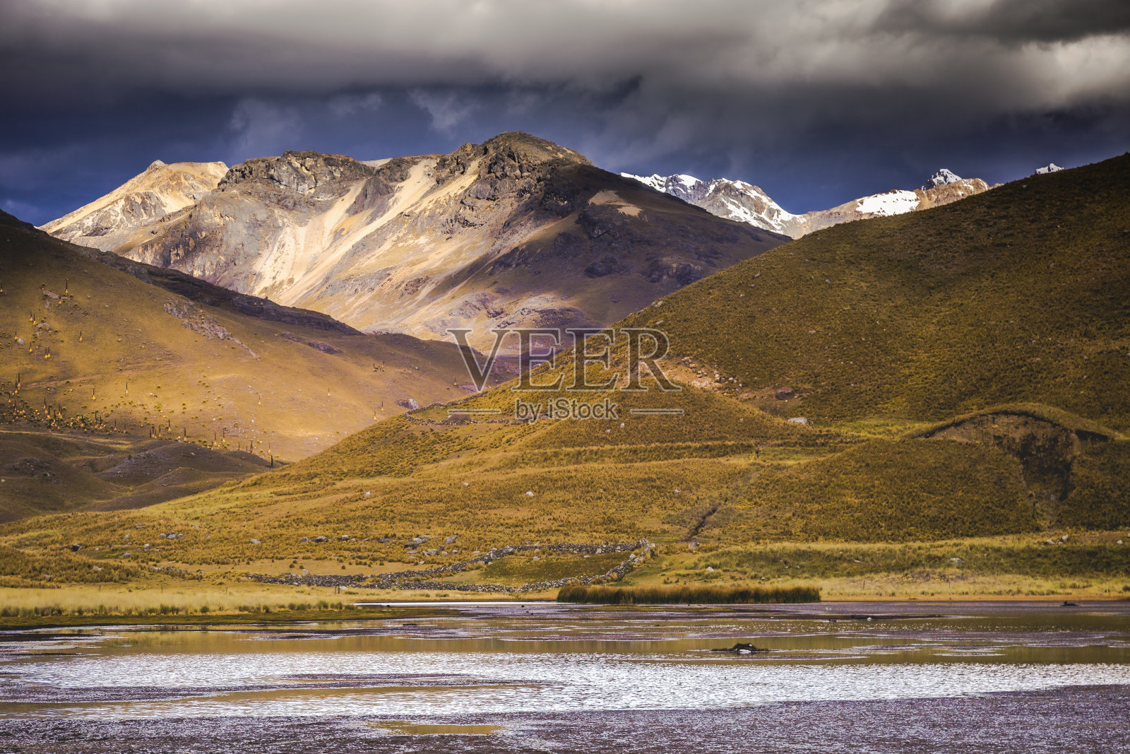 秘鲁安第斯山脉的帕斯托瑞冰川附近，瓦拉兹南部的卡帕谷和帕恰科托湖照片摄影图片