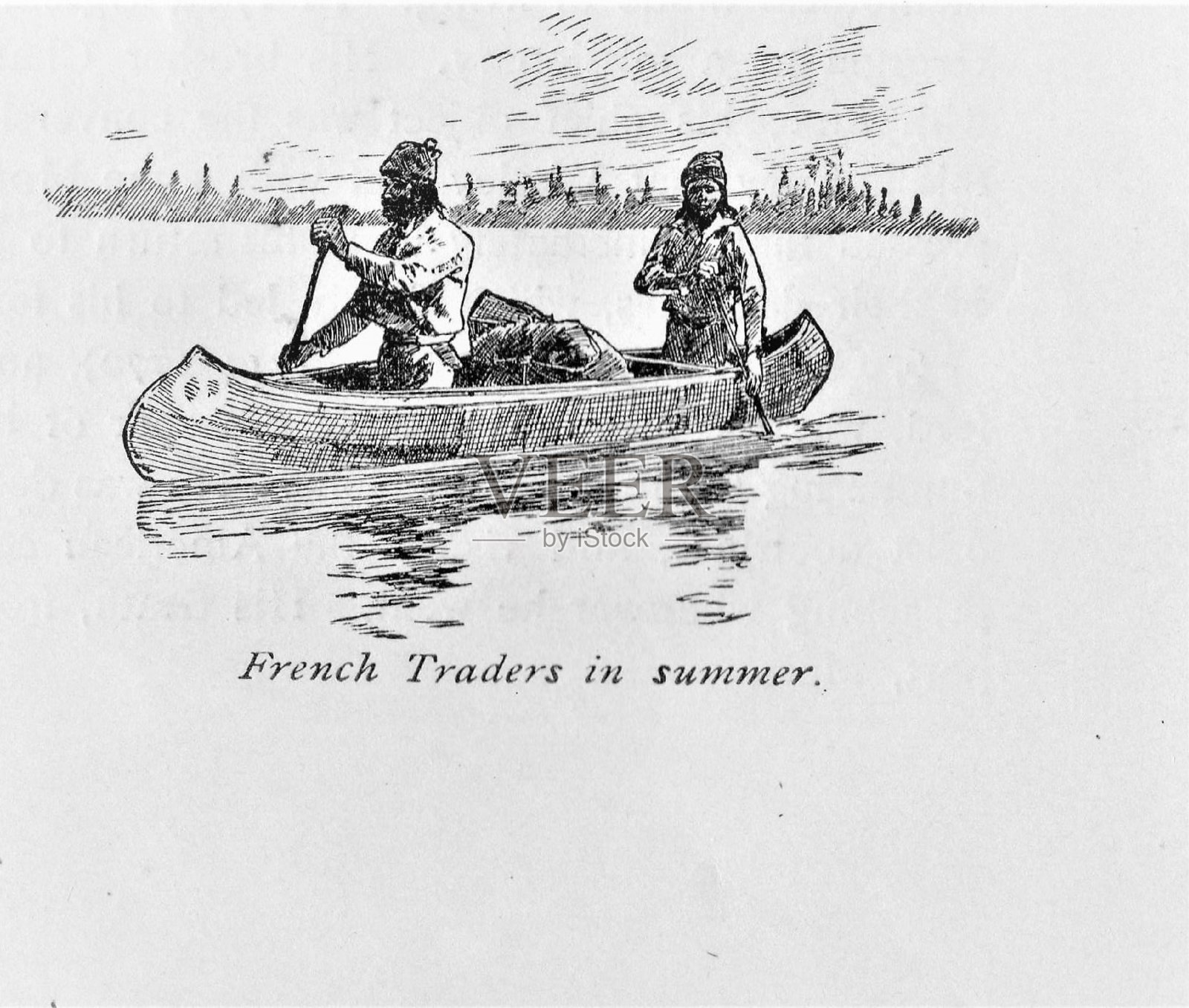 法国商人，北美历史插画图片素材