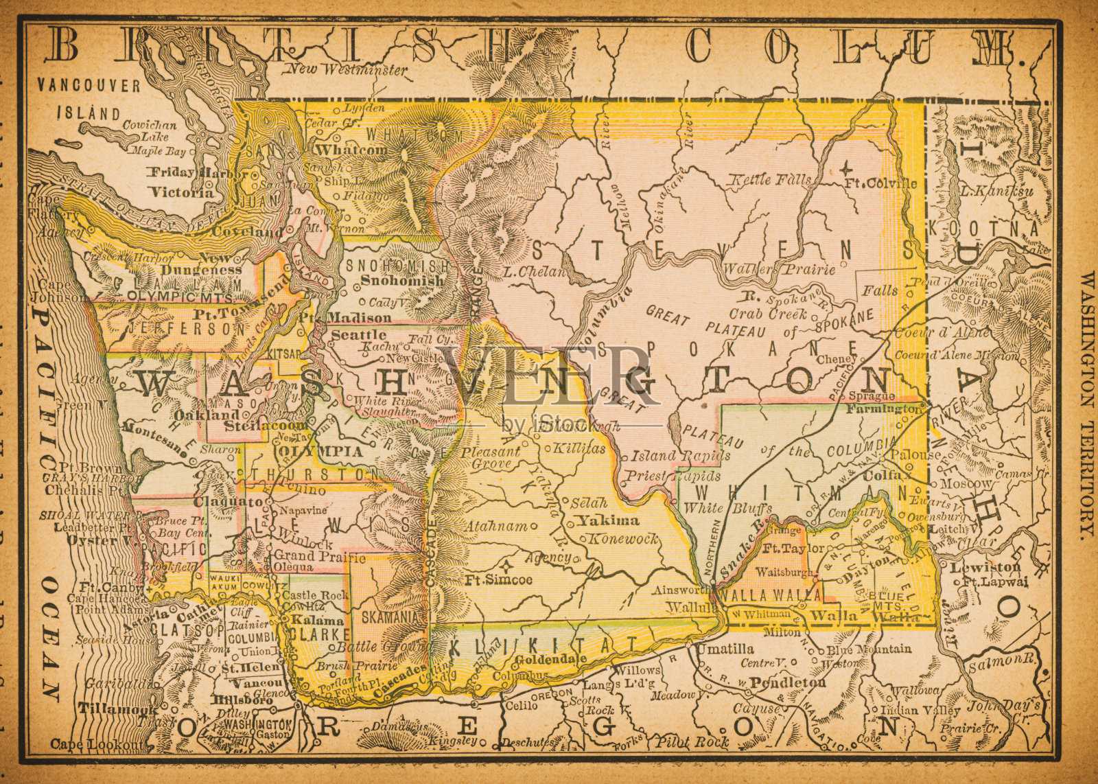 19世纪的华盛顿地区地图插画图片素材