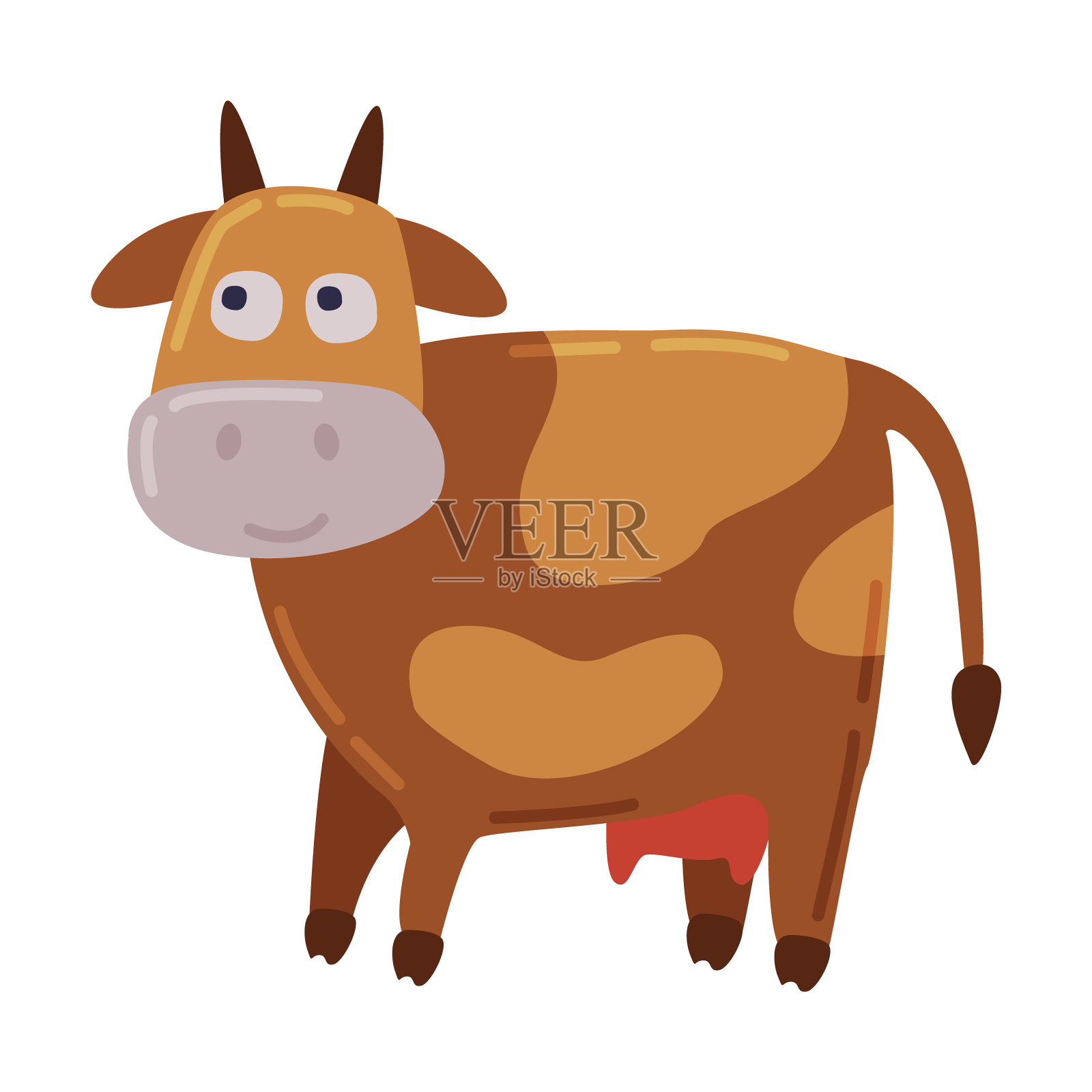 棕色斑点奶牛，奶牛畜牧业育种卡通风格矢量插图插画图片素材