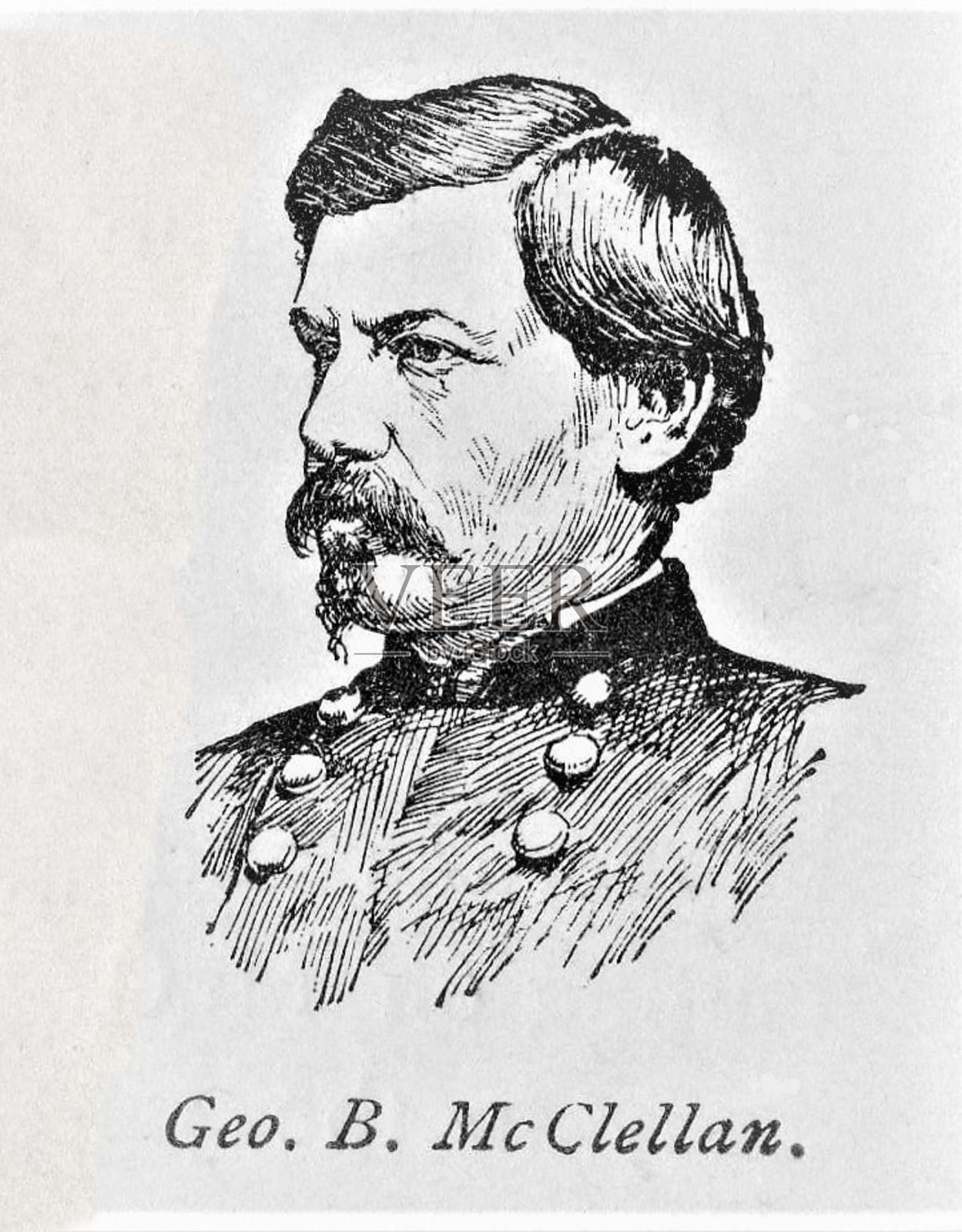 乔治·麦克莱伦将军的肖像，1861-1865年内战插画图片素材