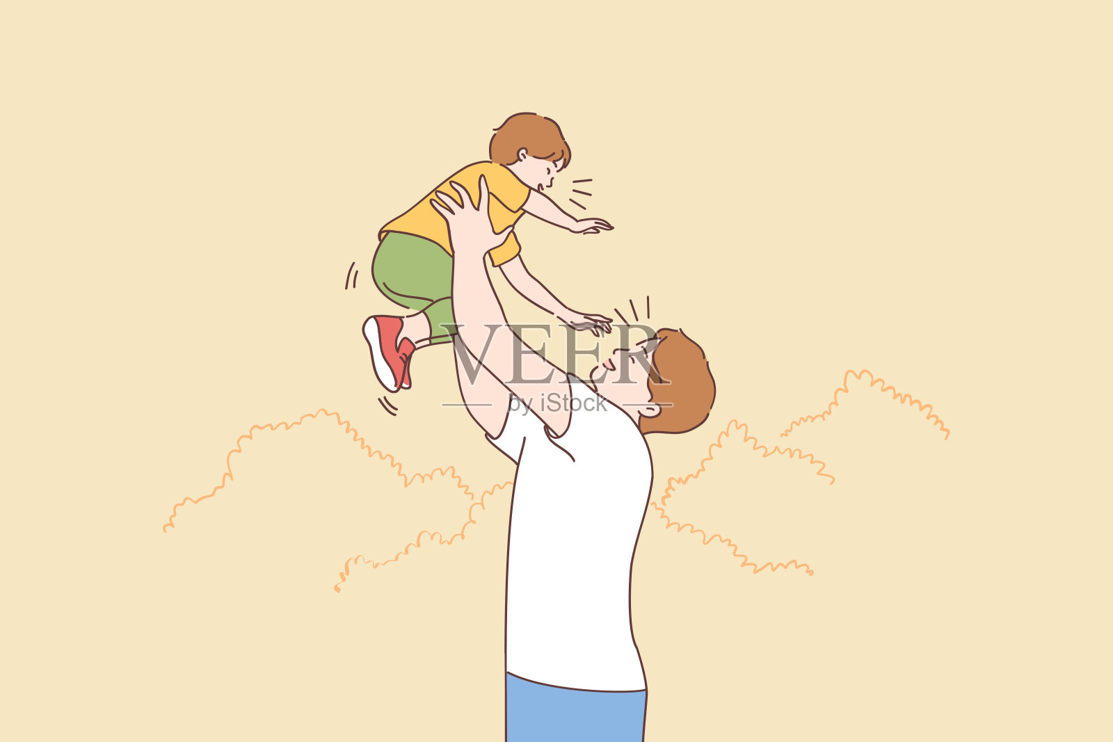 父亲和孩子玩自然的概念插画图片素材