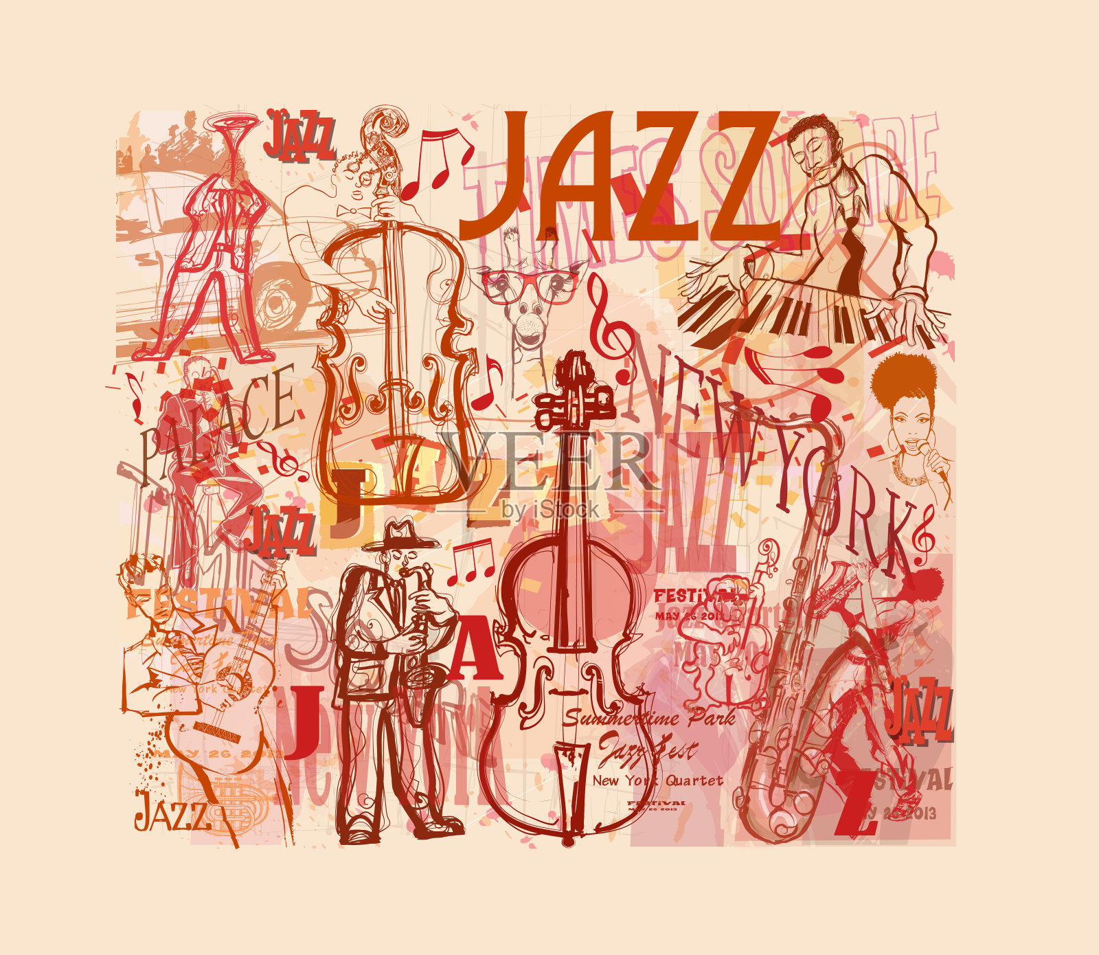 爵士乐涂鸦的海报插画图片素材