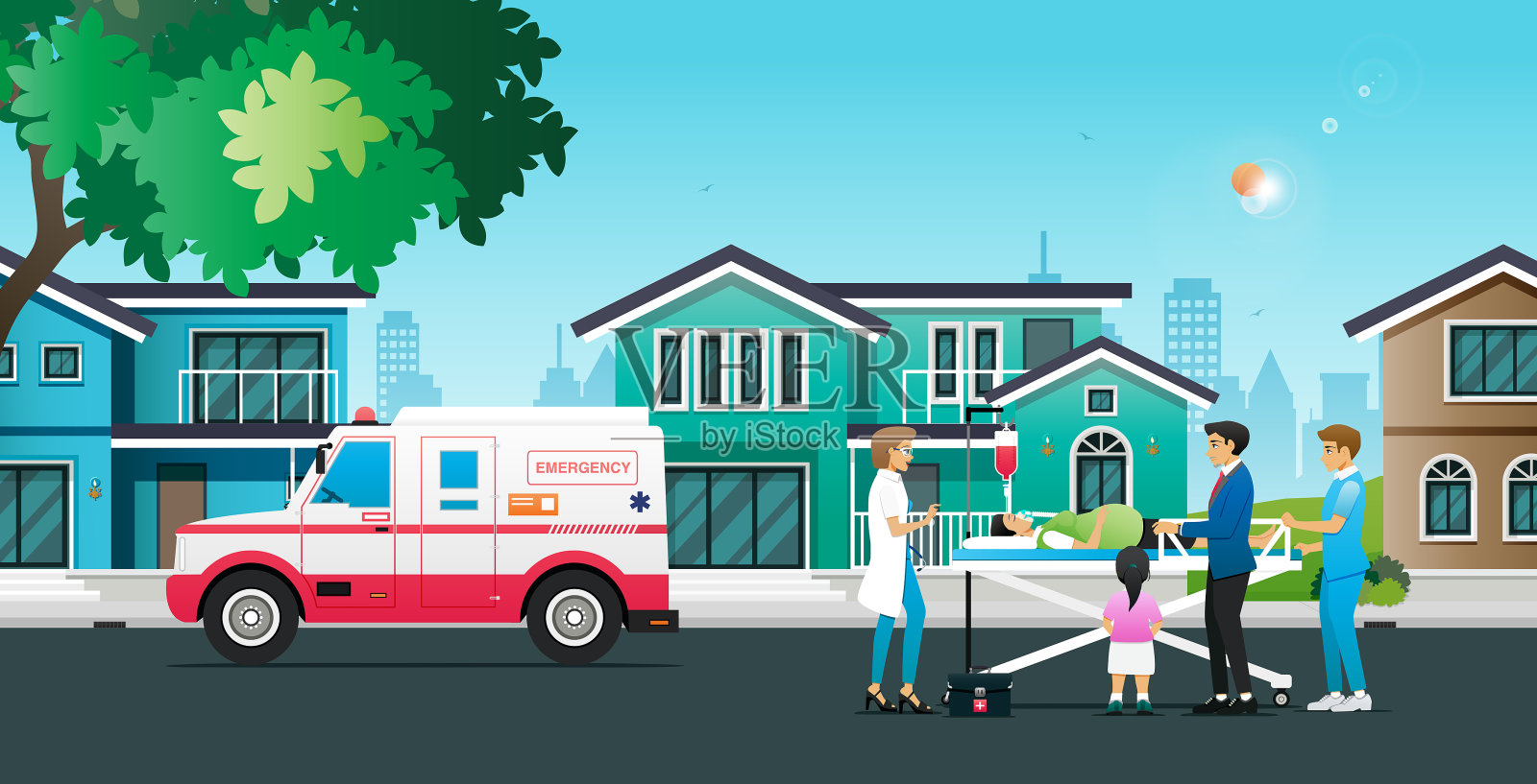救护车接收病人插画图片素材