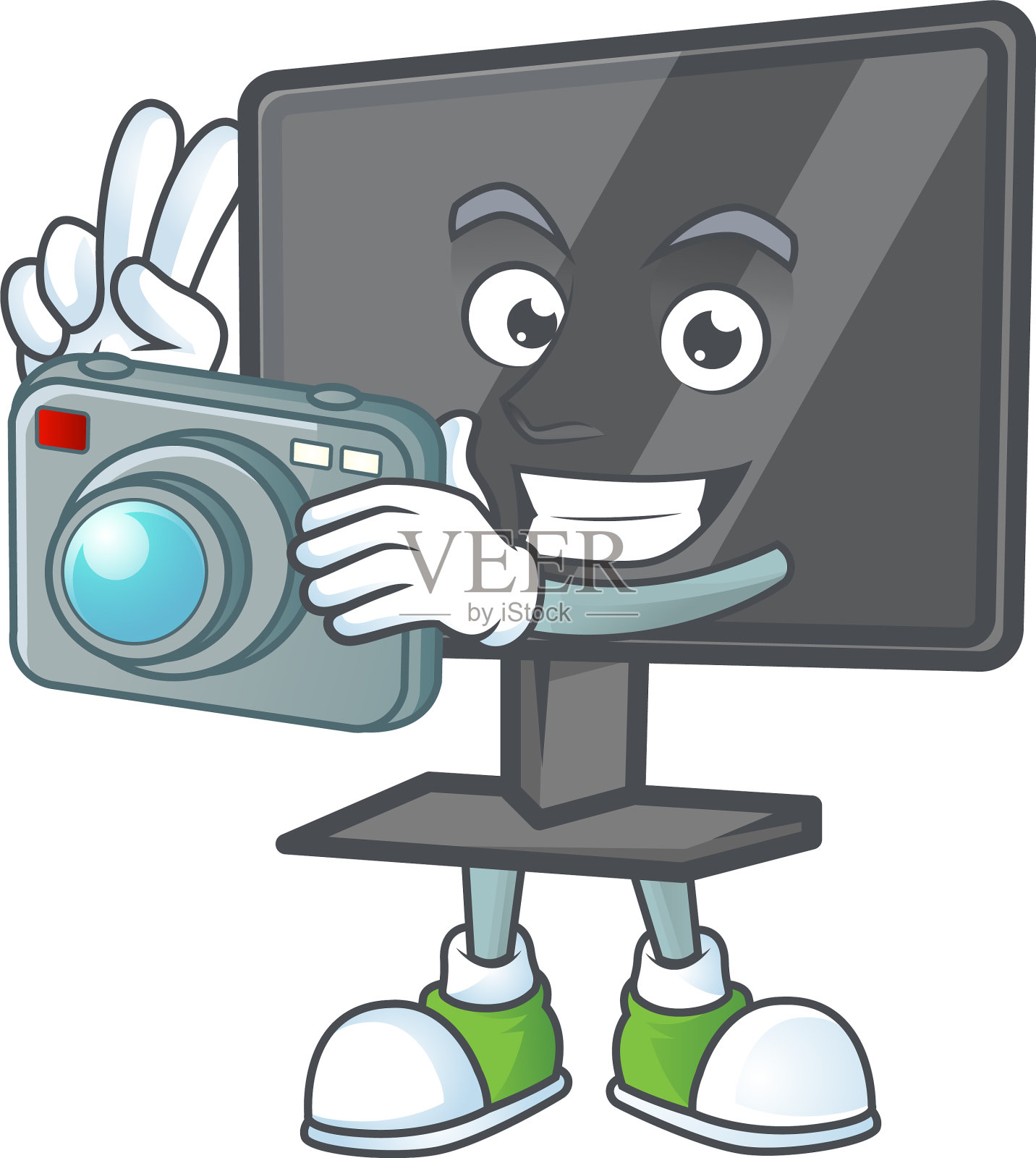 一个电脑屏幕摄影师卡通人物插画图片素材