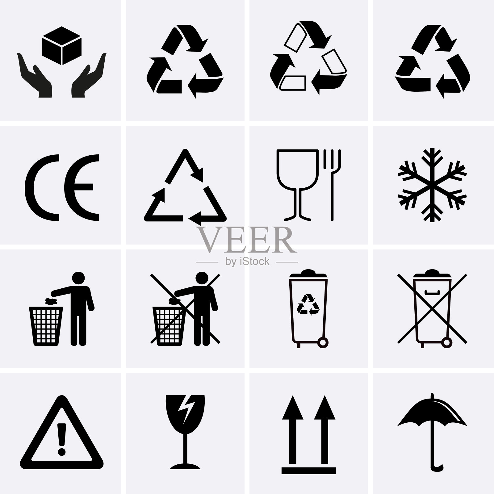 回收的图标。废物回收利用。包装符号。插画图片素材