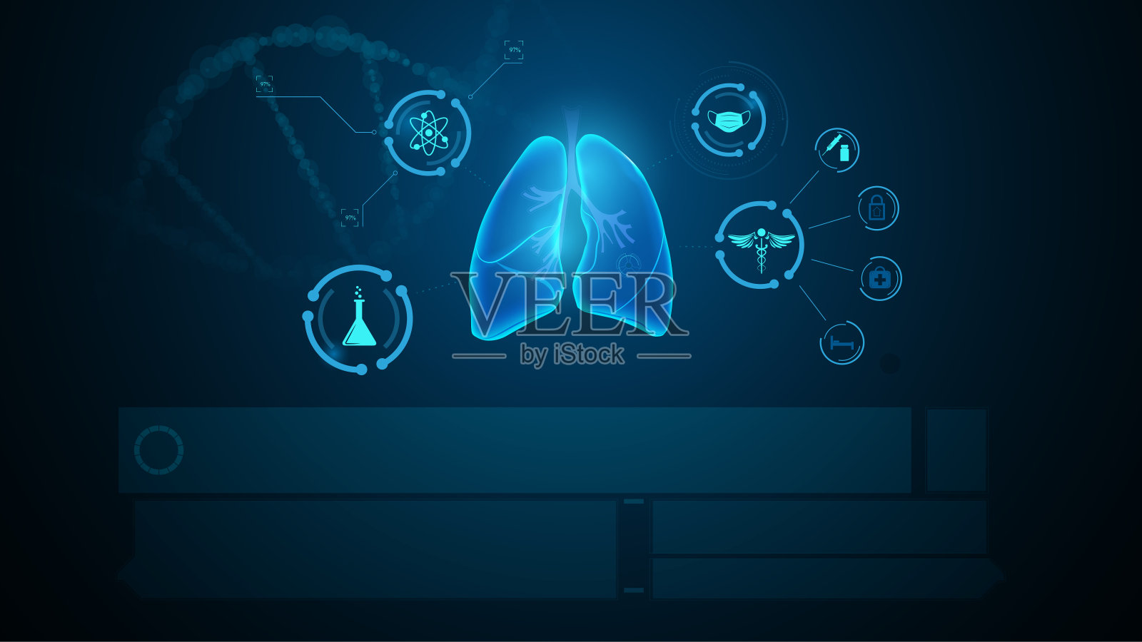 医疗保健肺呼吸系统扫描检测病毒虚拟医生HUD UI概念设计插画图片素材