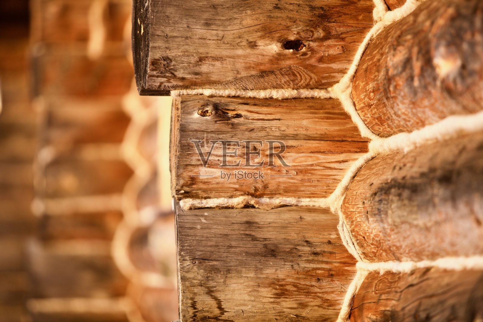 木制的木屋墙壁由北极松树近距离拍摄照片摄影图片