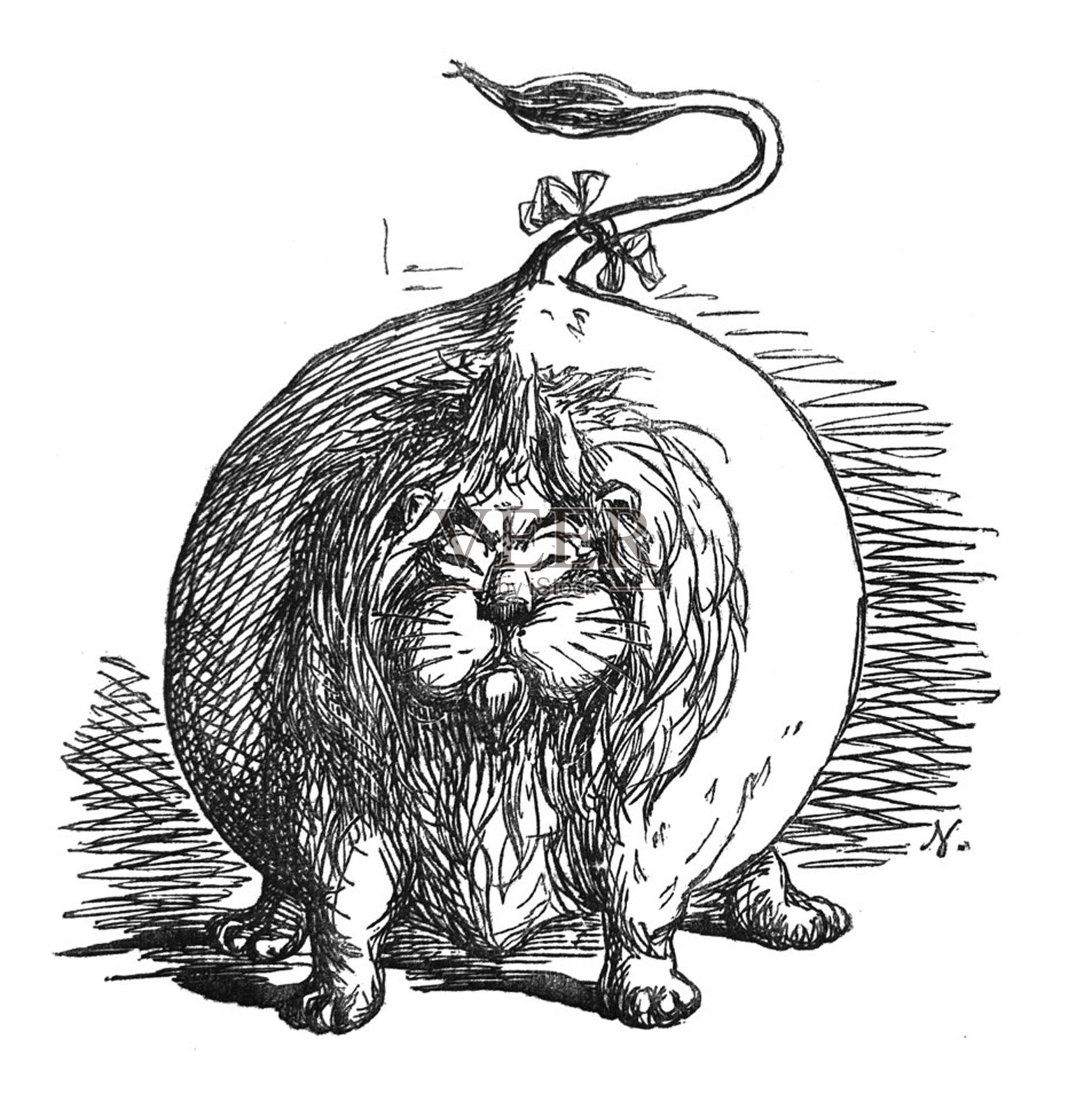 英国讽刺漫画漫画插图-大狮子被膨胀成一个气球设计元素图片