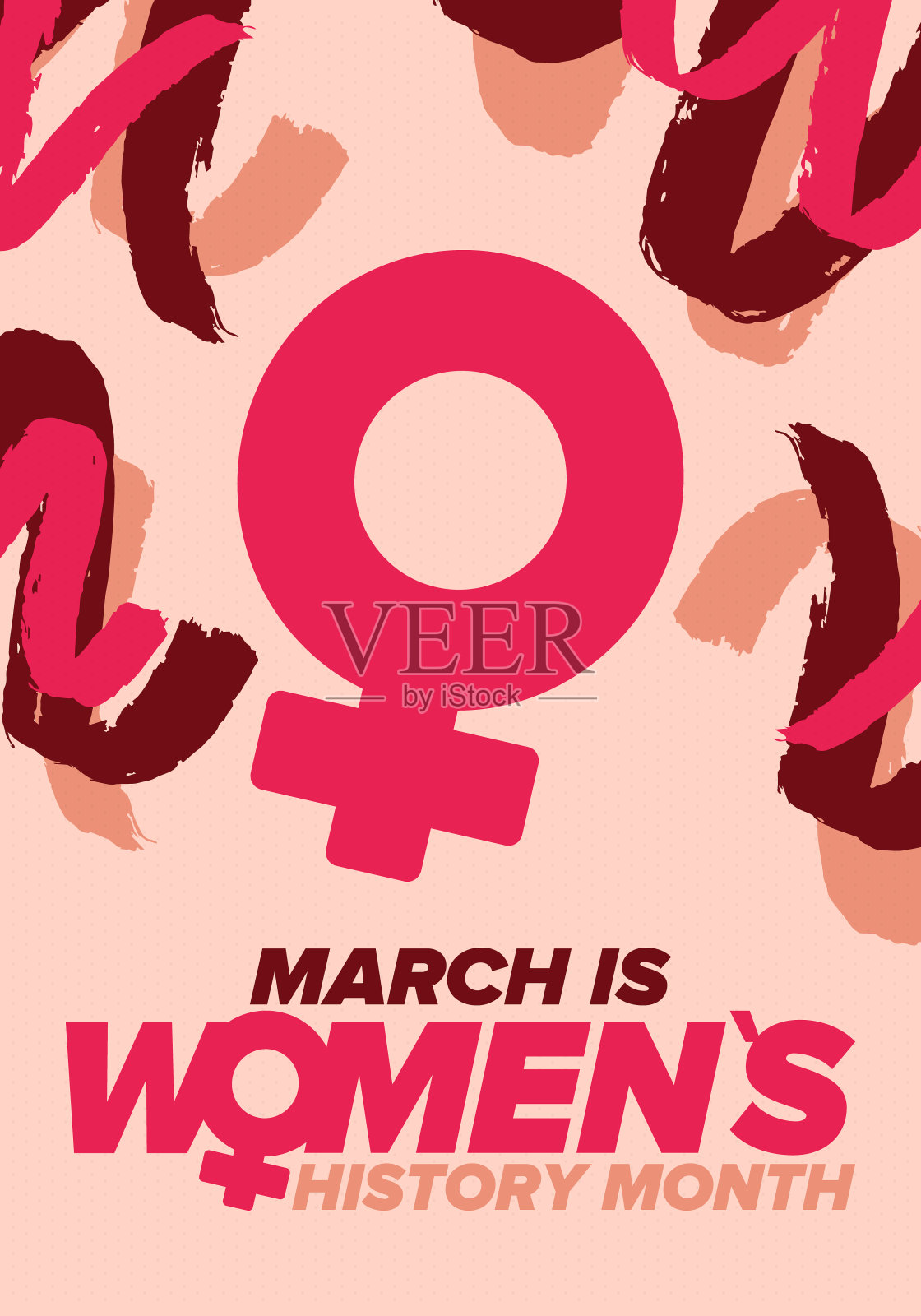 妇女历史月。每年三月庆祝，以纪念妇女对历史的贡献。女性的象征。妇女的权利。世界上的女孩力量。海报,明信片,旗帜。矢量图设计模板素材