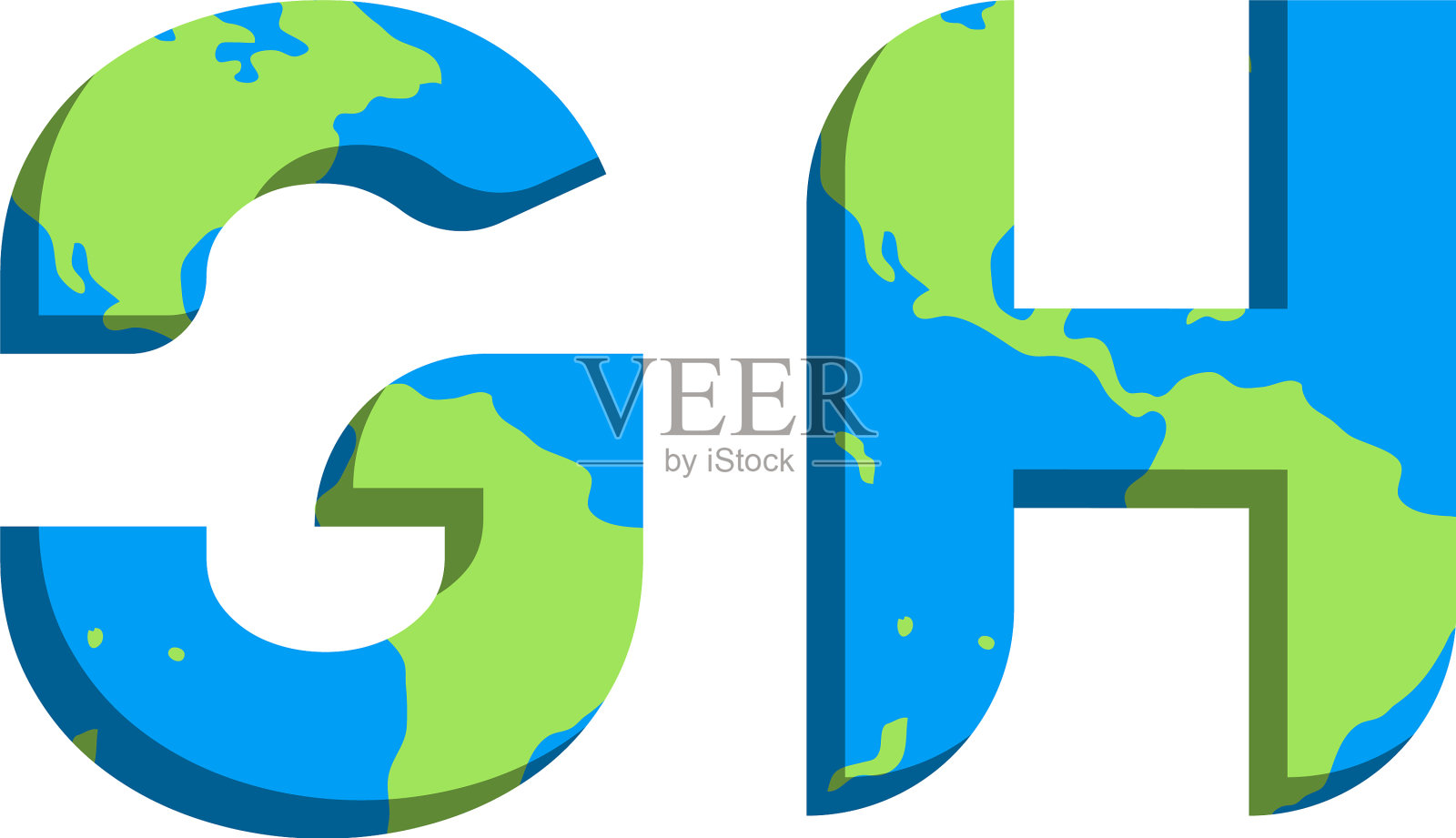 最初的gh标志设计与世界地图风格的标志插画图片素材