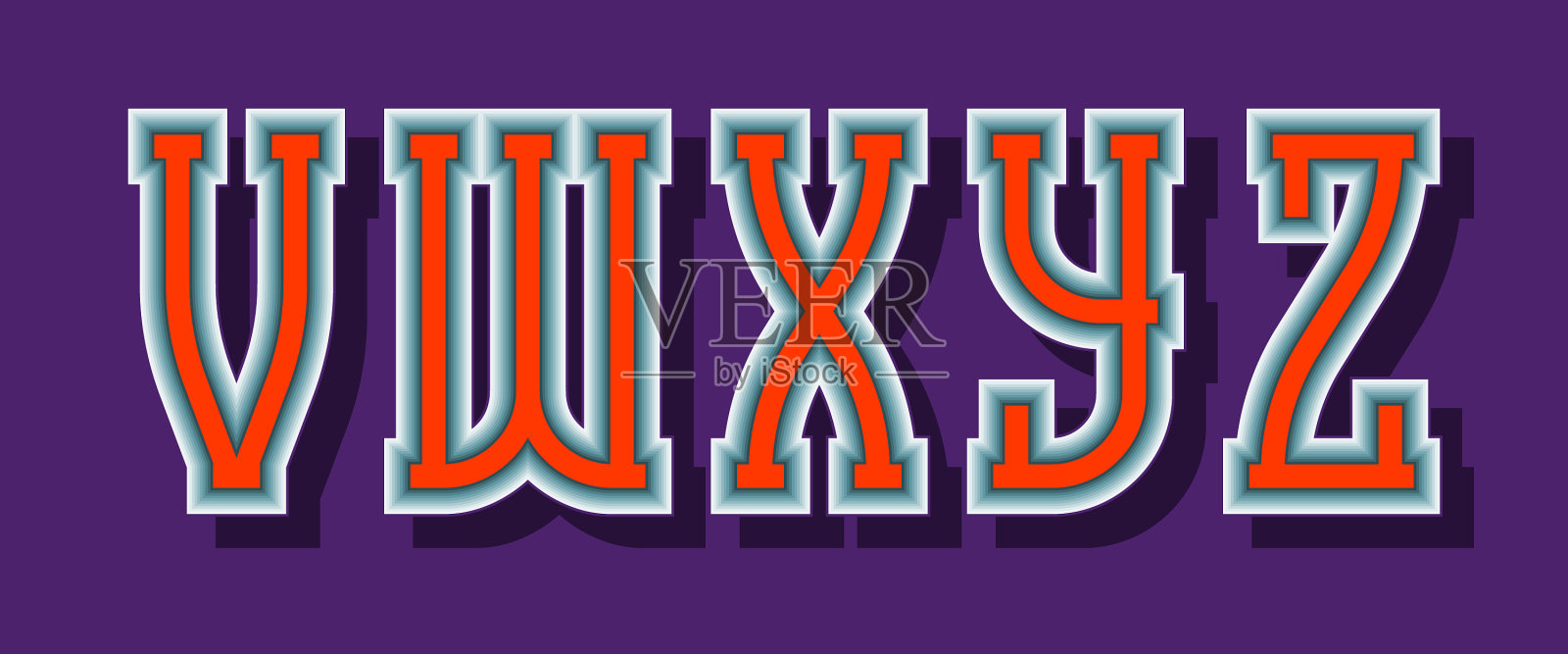 V w x y z橙色字母，带体积设计元素图片
