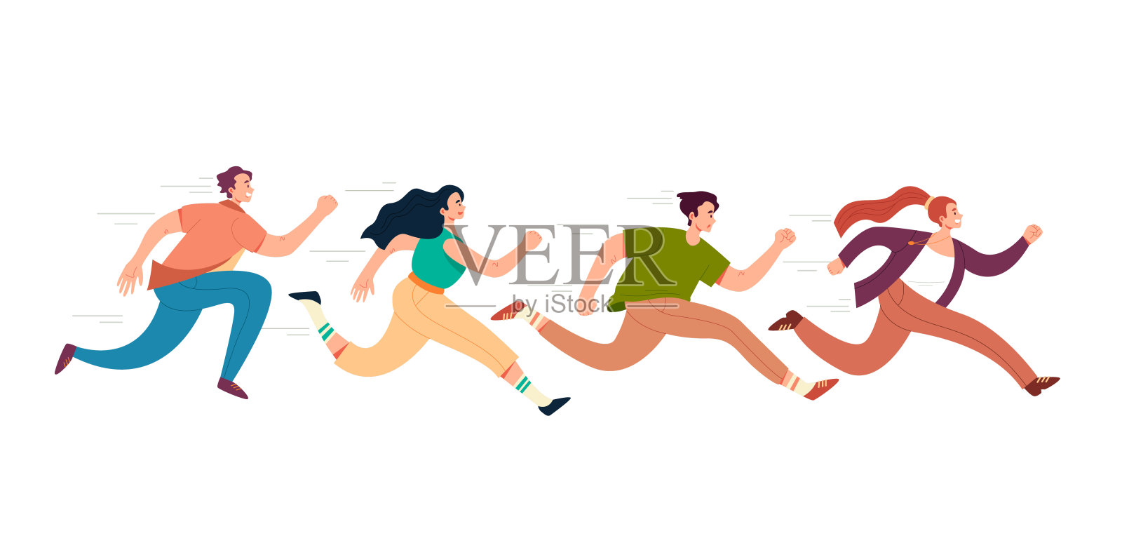 People man womwn students office workers running isolated set. Vector flat graphic design illustration插画图片素材