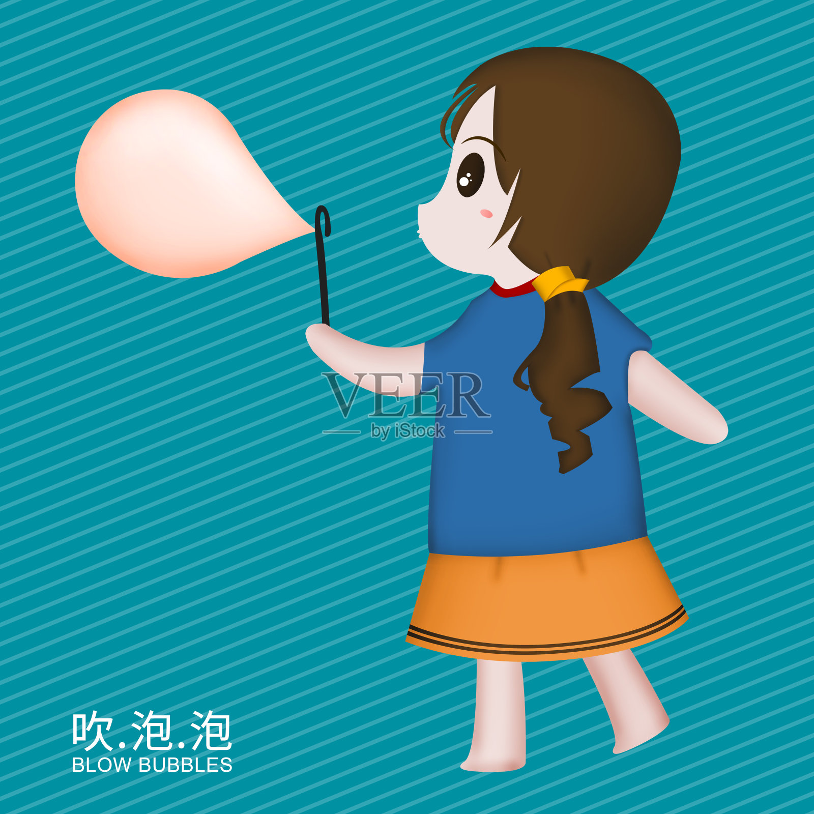 插画61吹泡泡的小女孩设计元素图片