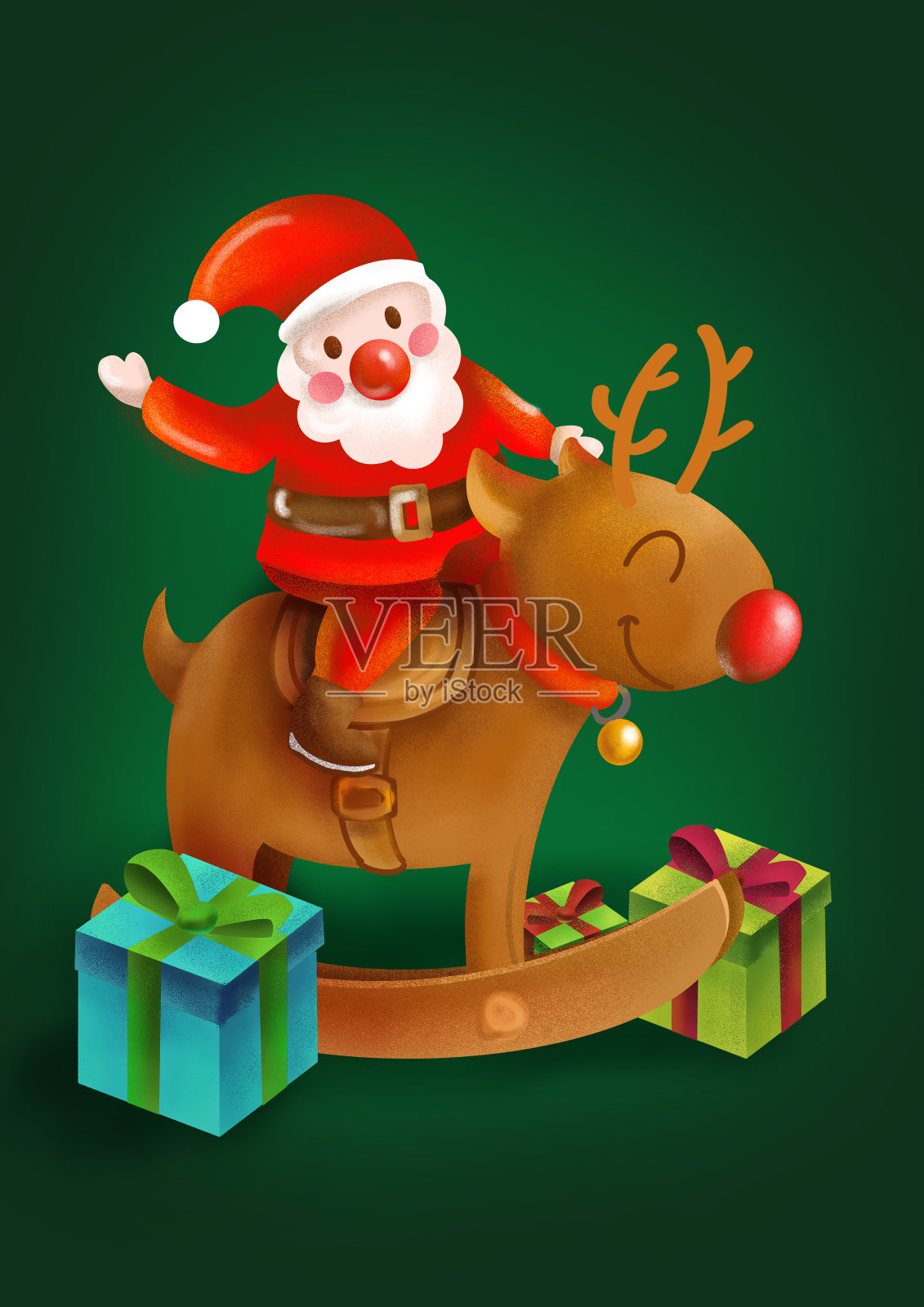 元素圣诞老人骑麋鹿送礼设计元素图片