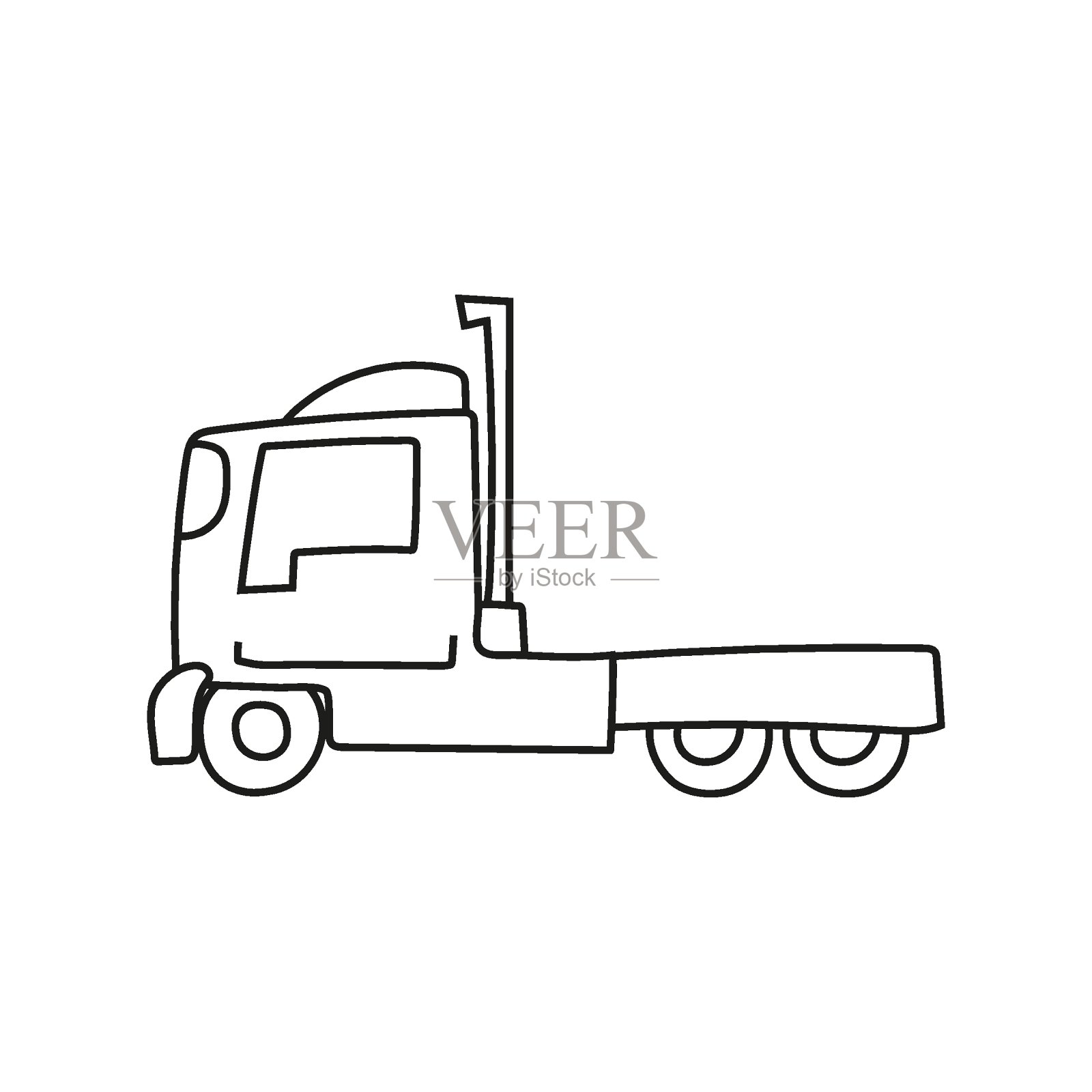 手绘涂鸦车着色儿童书。线条简单，2 - 4岁年龄组。大型马沙、卡车、重型车辆运输插画图片素材
