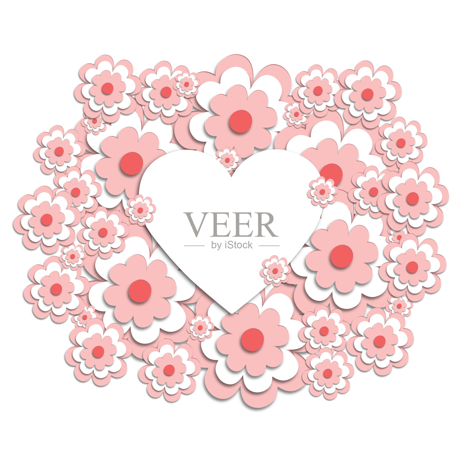 3D粉色樱花围绕心脏。插画图片素材