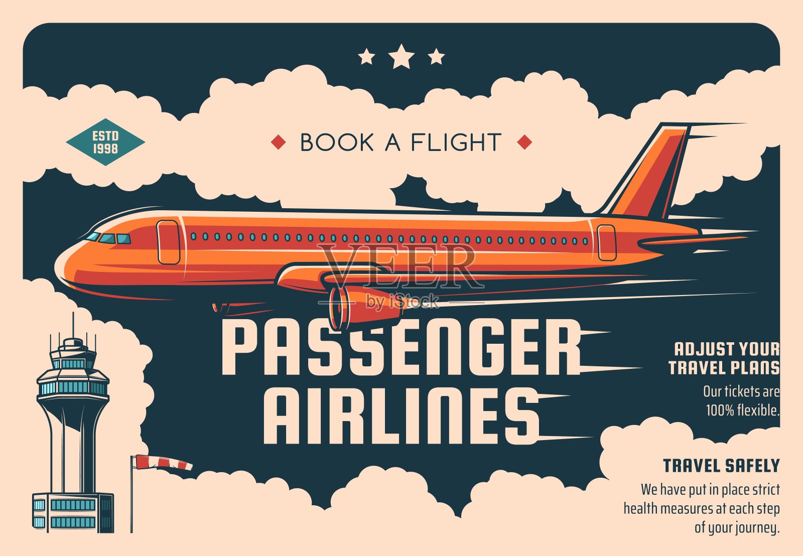 航空公司机票预订服务复古海报设计模板素材