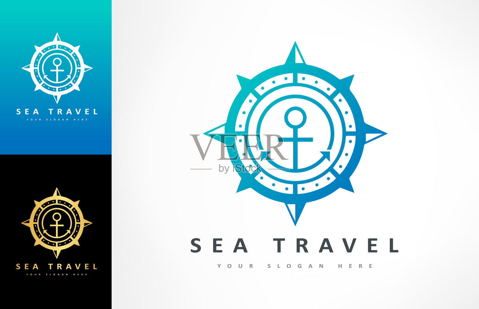锚和罗经矢量。船舶和旅游设计。旅游导航设备。设计元素图片