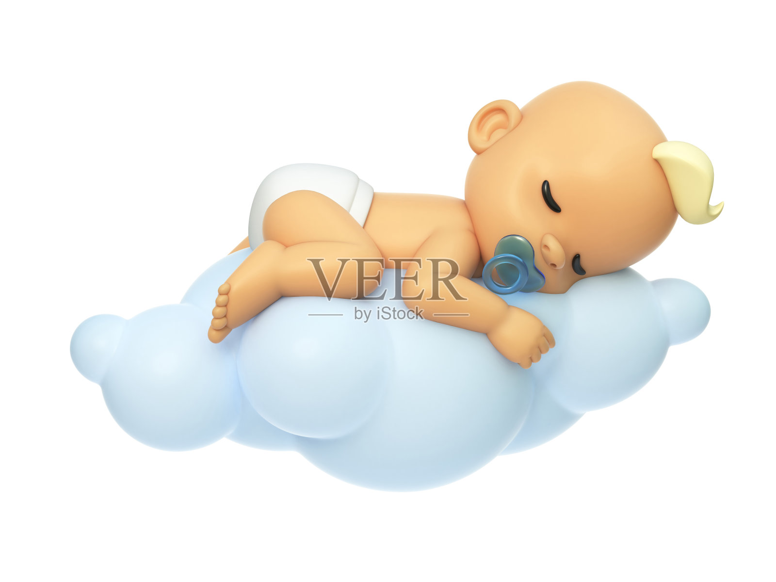 婴儿睡在云端3d插图，卡通婴儿角色3d渲染照片摄影图片