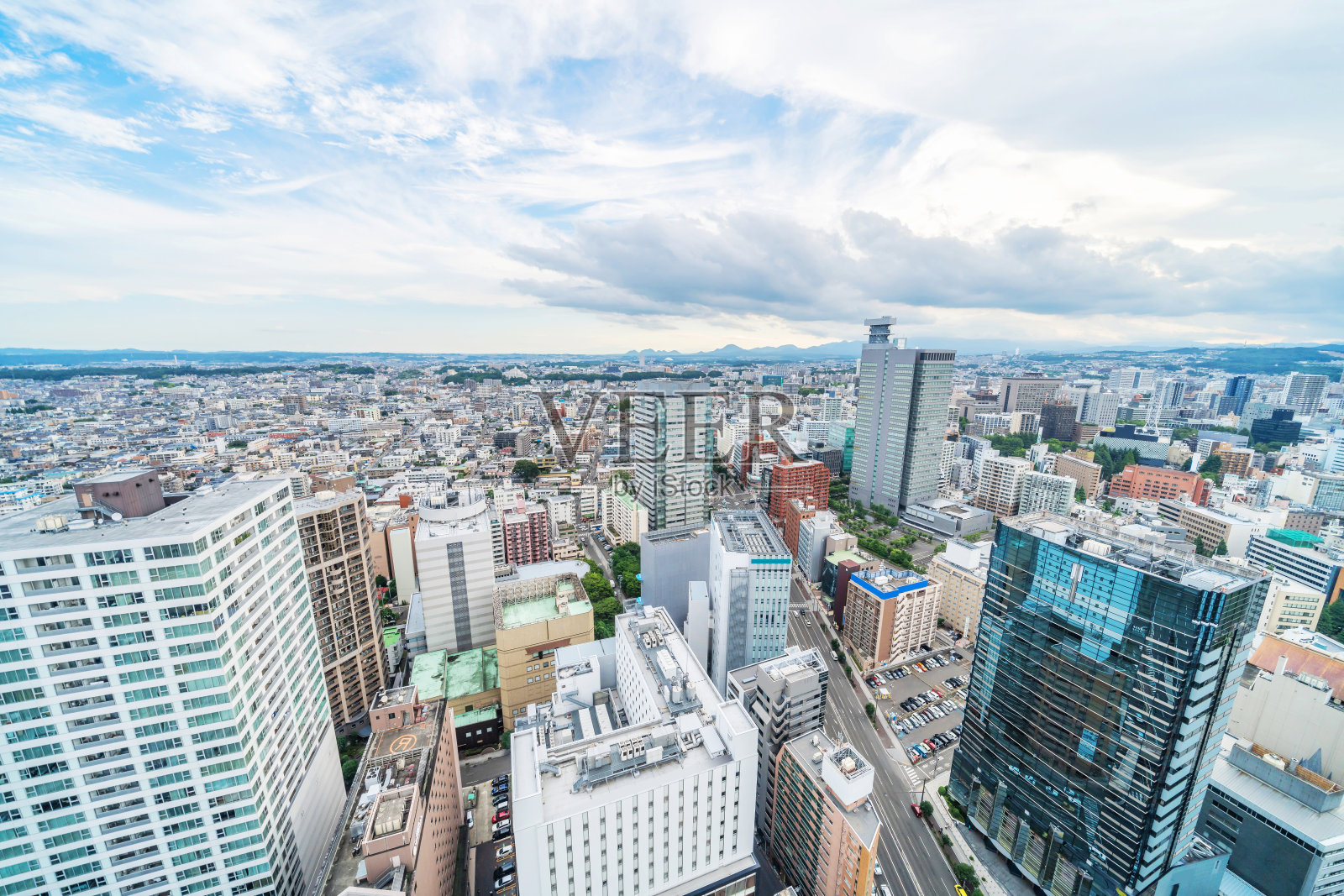 日本仙台城市天际线鸟瞰图照片摄影图片