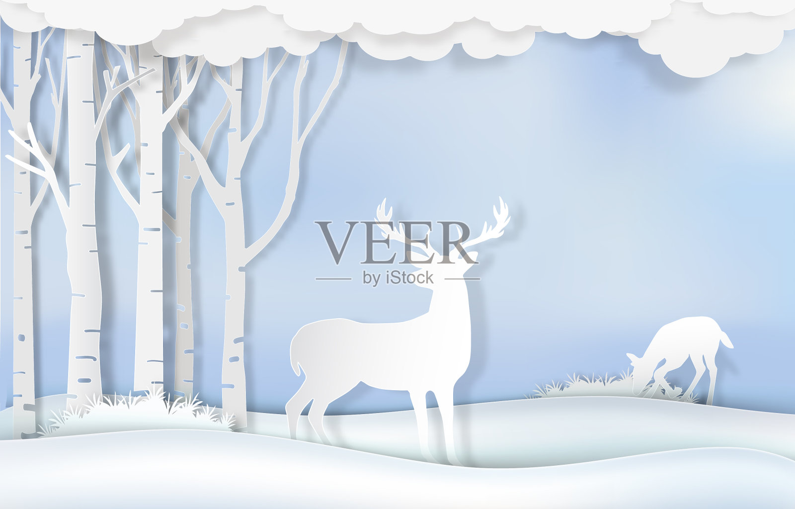 鹿站在森林的自然背景下插画图片素材