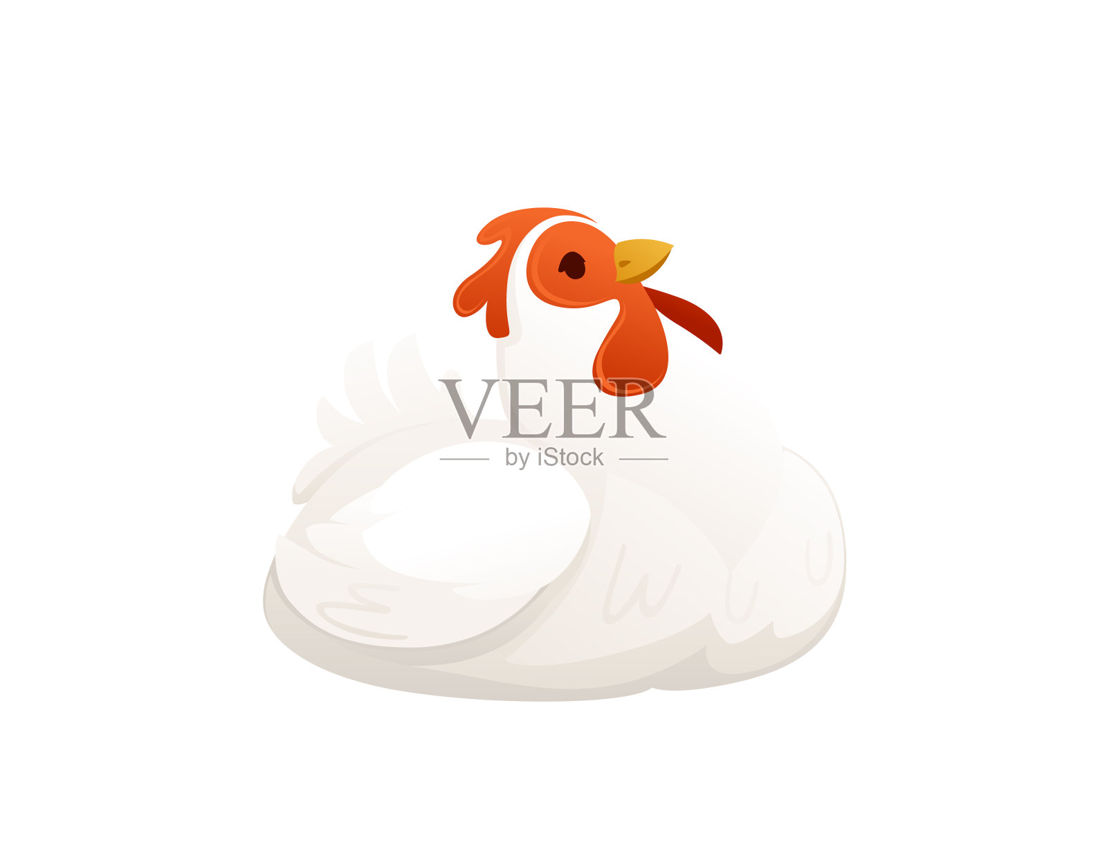 可爱的白色小鸡农场农业母鸡公鸡卡通动物设计平面矢量插图设计元素图片