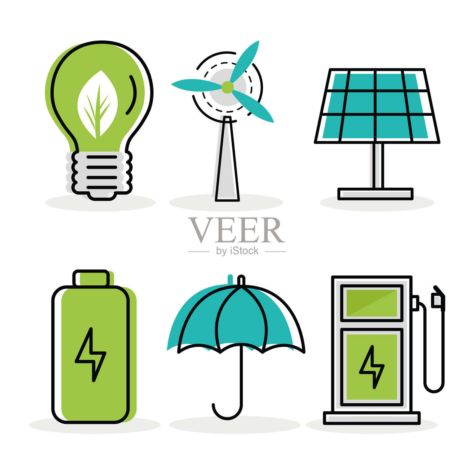 六个绿色能源图标插画图片素材