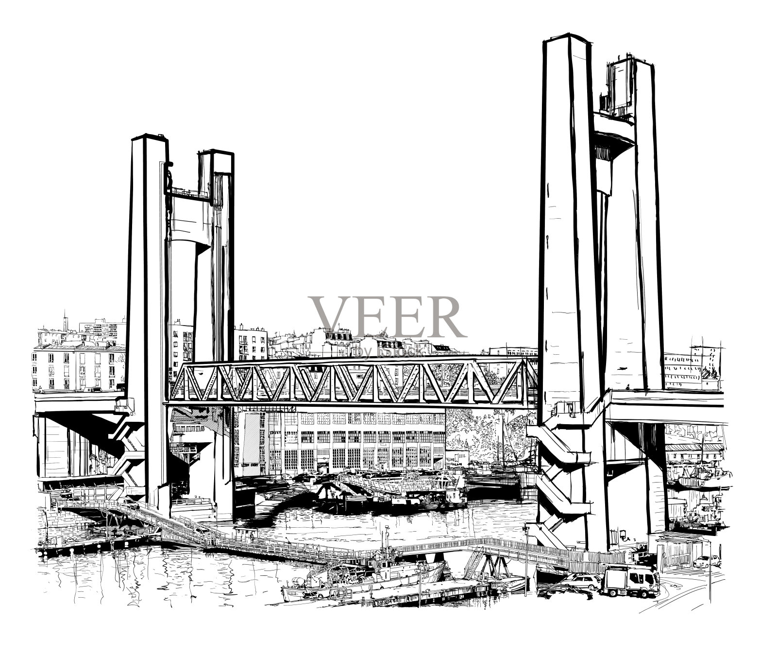 法国布列塔尼布列斯特的勒弗朗斯大型吊桥插画图片素材