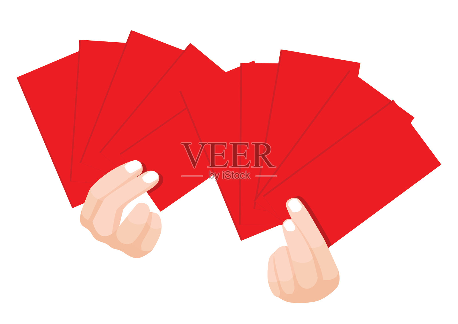 信封红色的手在白色的背景。中国新年插图向量设计元素图片