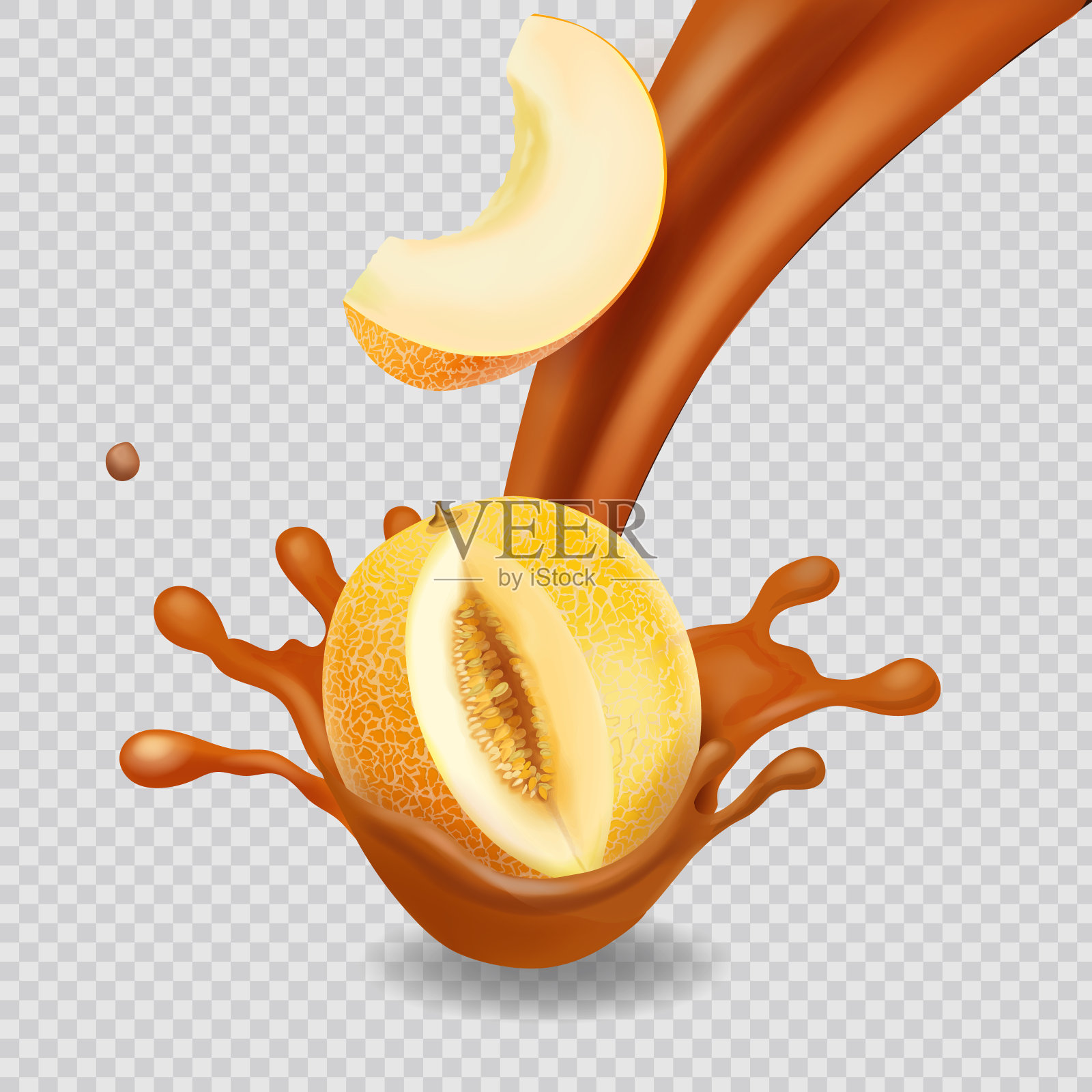 黄色的蜜瓜和焦糖汁。插画图片素材