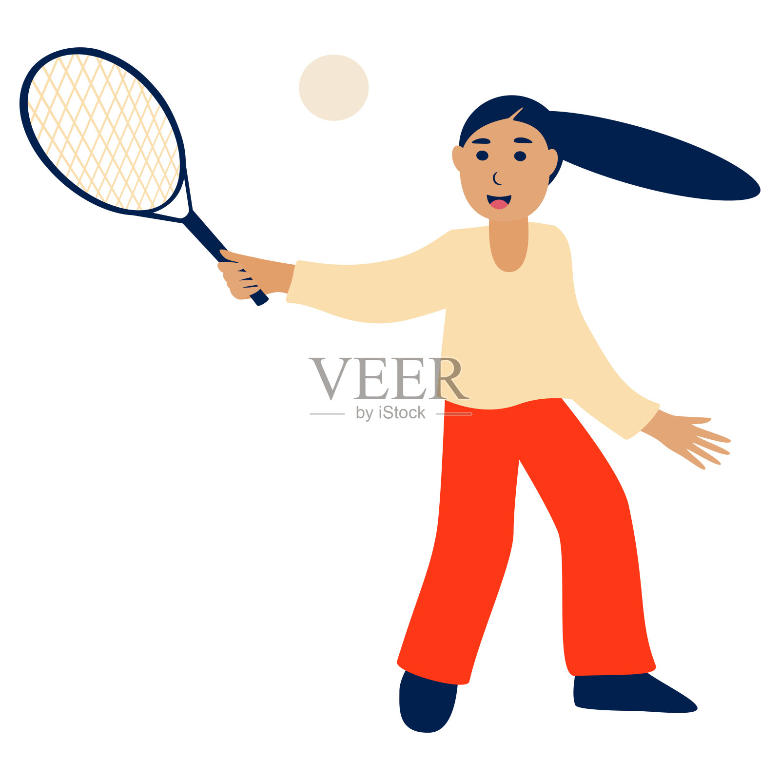 女孩打网球。插画图片素材